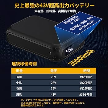 Amazon.co.jp: 【2025新登場 史上最強 43V超高出力 30000mAh