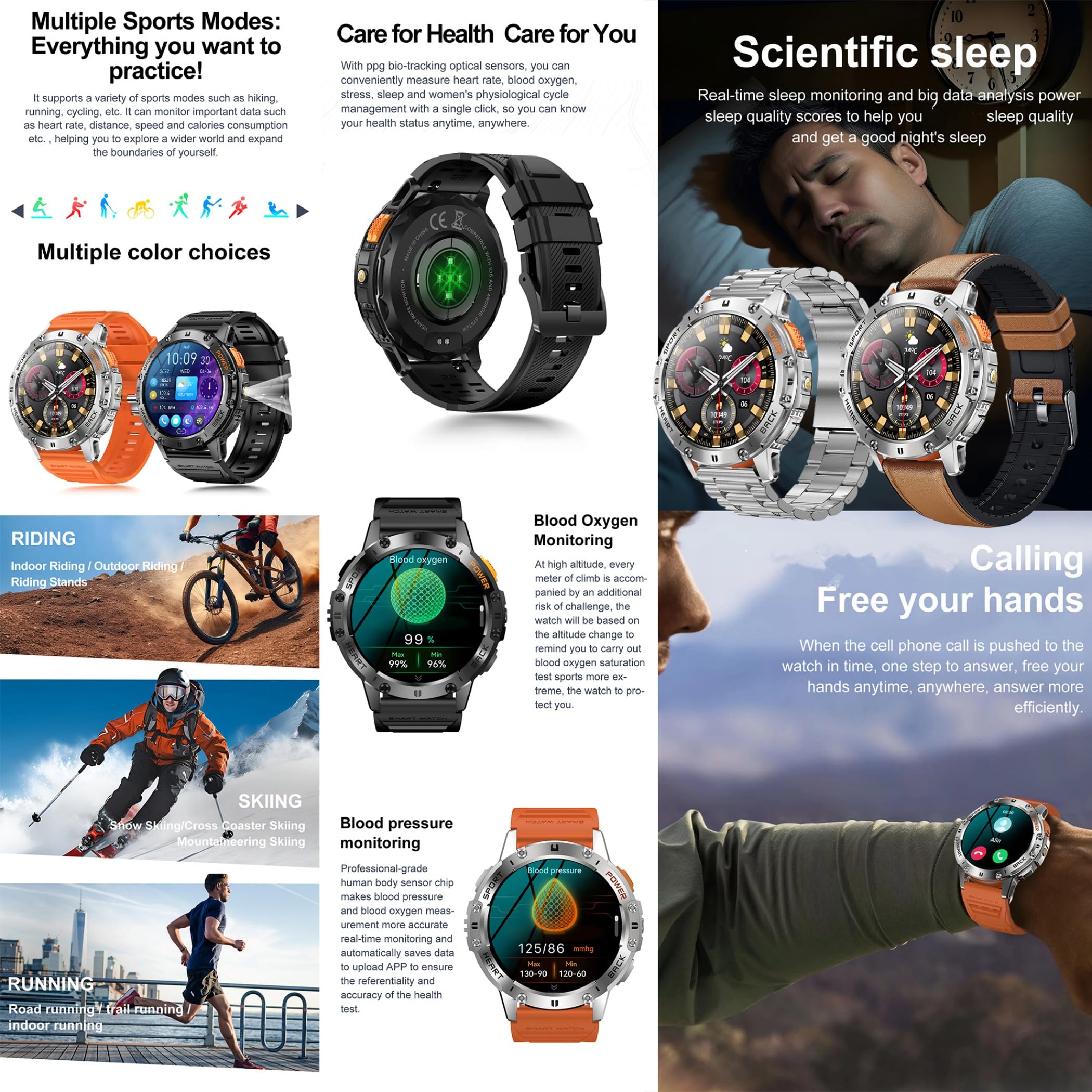 1,43" AMOLED Reloj Inteligente Hombre con Llamada y Whatsapp, Linterna, 5ATM Impermeable Reloj Smartwatch 123 Deportivo Hombre con Monitor Sueño, Oxígeno Sanguíneo, Pulsómetro Android iOS (plateado)