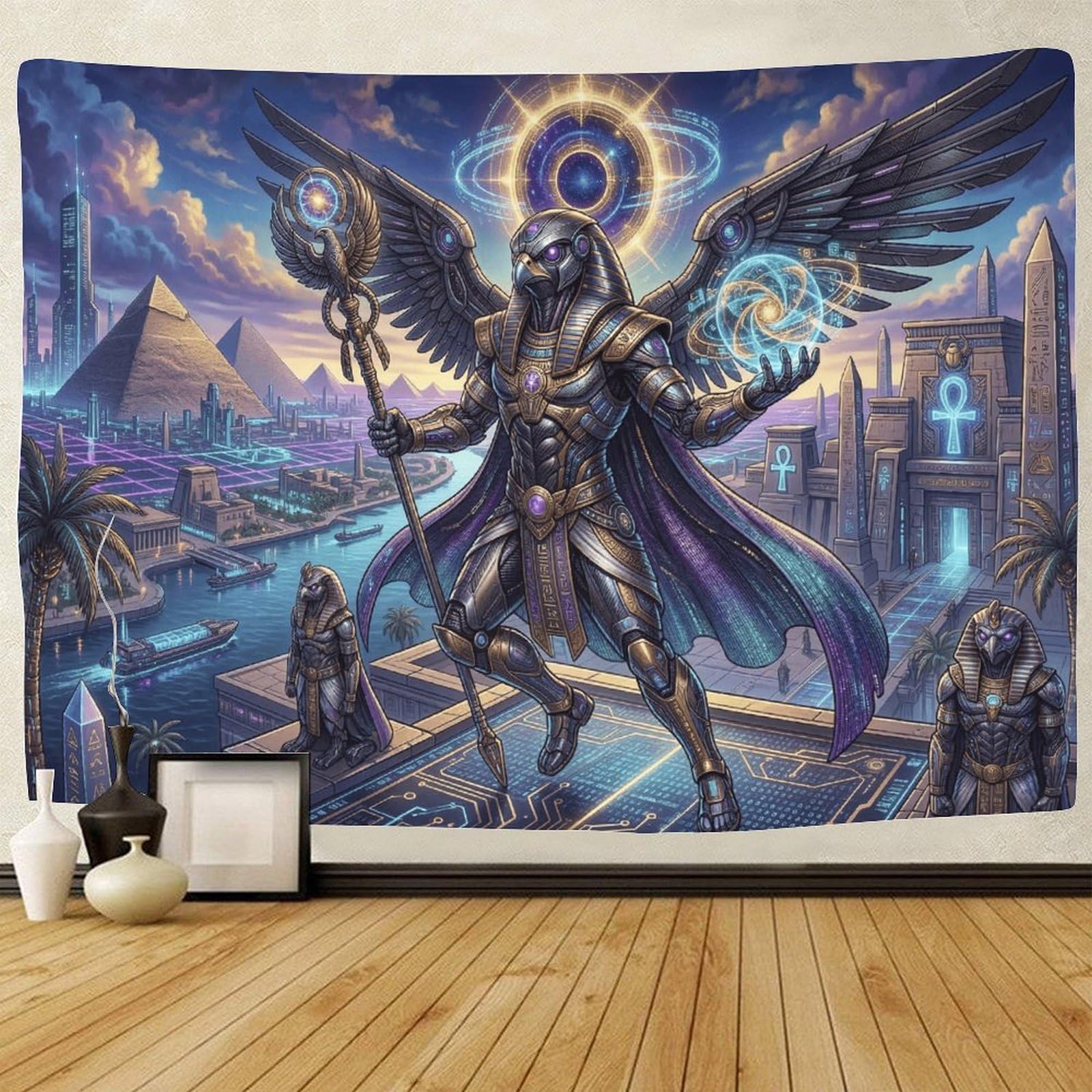 GPMNBCXZK Egyptian Horus Wall Tapestry Futuristic Home Wall Art Decor 3D Printed for Living Room Bedroom 180cmx230cm