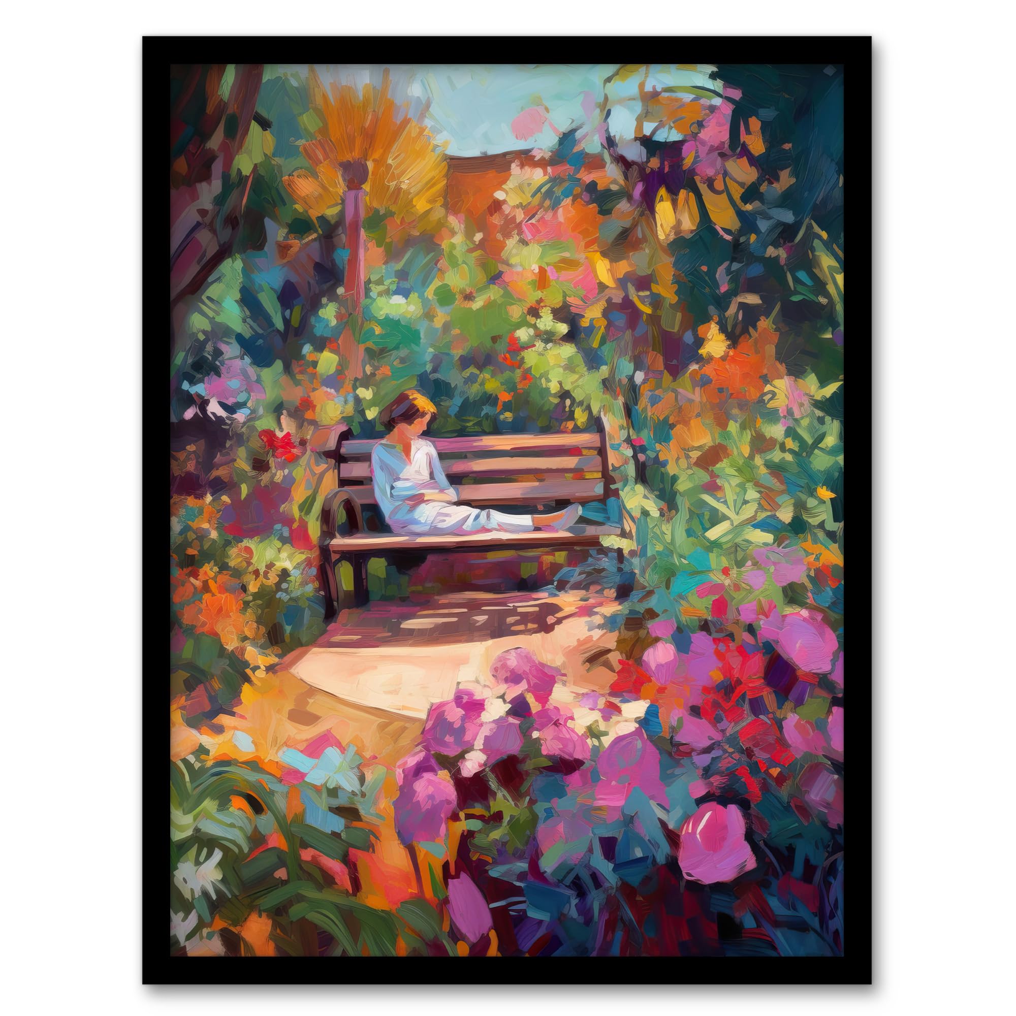 Artery8 My Time By Anna Lane Floral Garden Relaxation Flowers Artwork Framed Wall Art Print 18X24 Inch