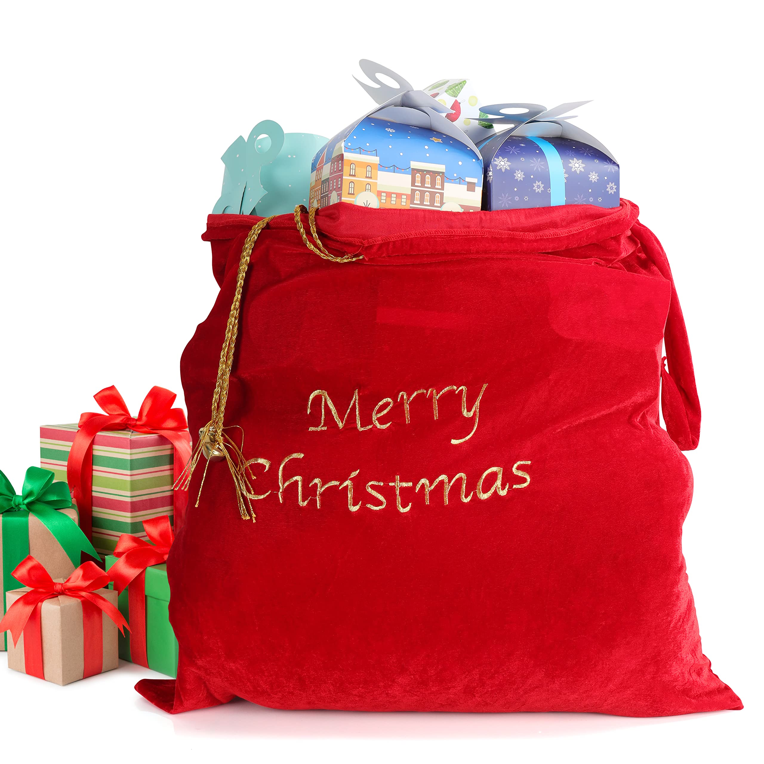 Christmas Velvet Santa's Sack - Large Gift Wrapping Bag For Xmas Presents, Toys, And Storage