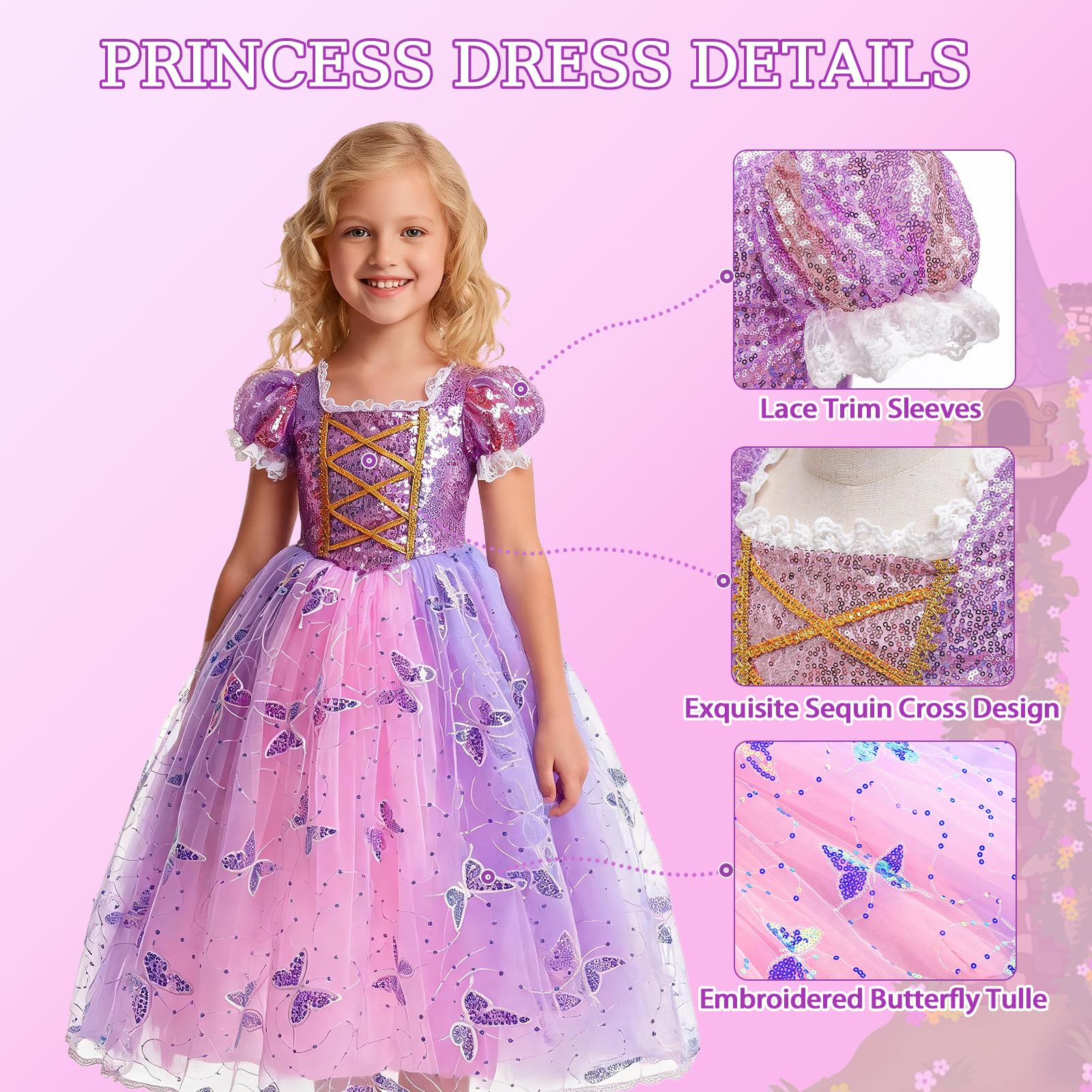 Costume da principessa per bambine, colore: viola