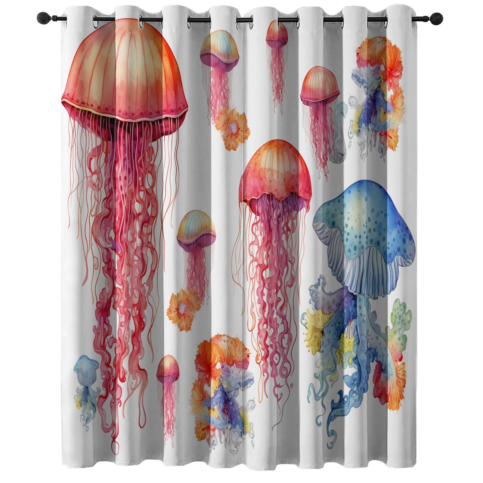 Rideau occultant thermique et isolant contre le froid motif méduse moderne rose bleu