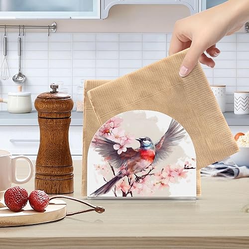 Miniatura 6 de Servilletero de acrílico con diseño de flores rosas y pájaros, moderno, decorativo, para mesa, cocina, oficina, restaurante