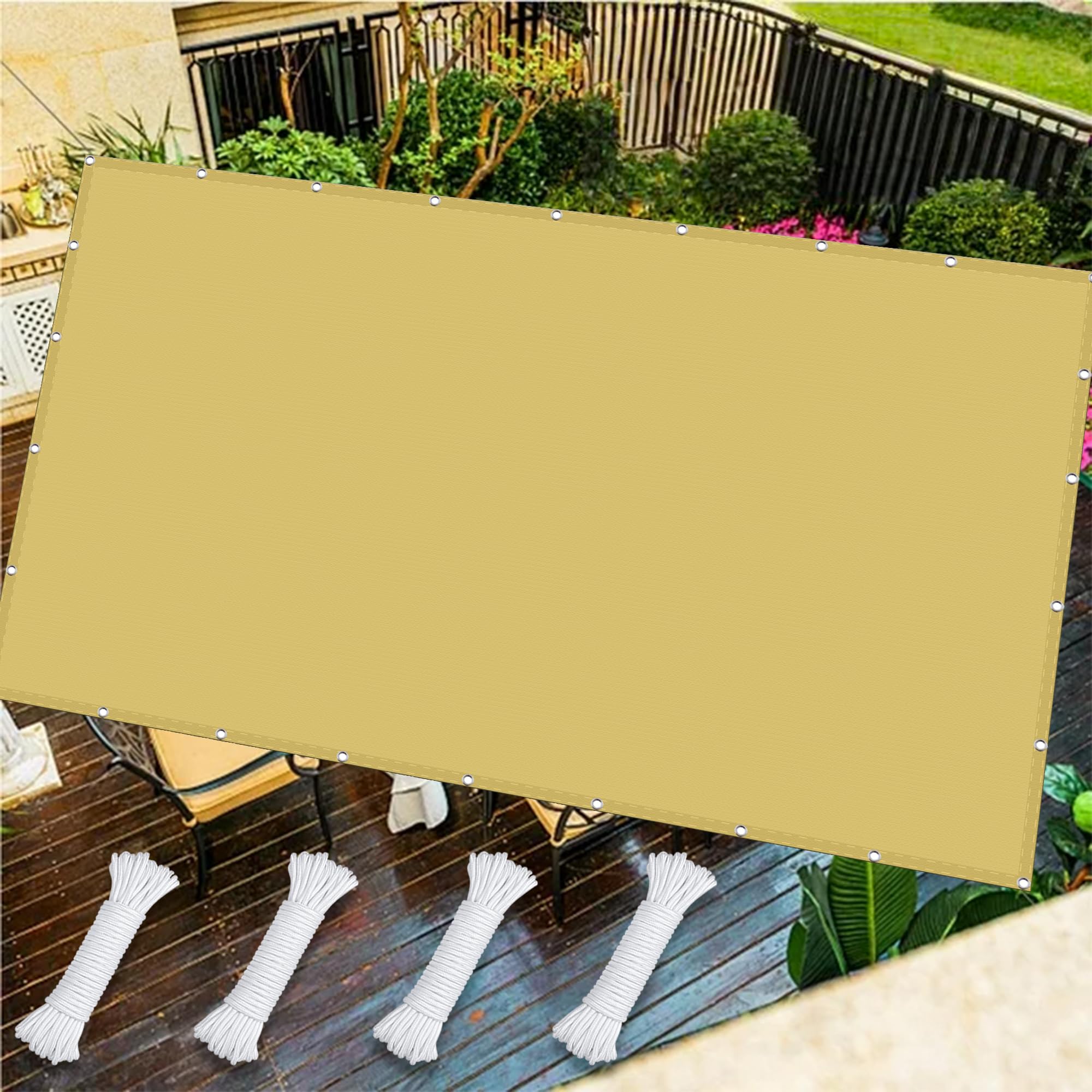 Voile d'ombrage et pare-soleil 190 x 800 cm jaune sable pour aménagement extérieur