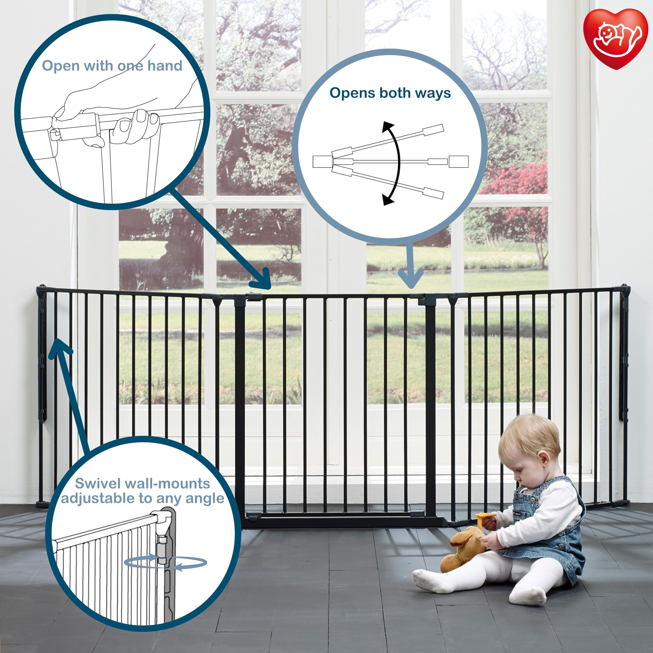 BabyDan Flex L, 90-223 cm, Barrière de sécurité/barrière d'escalier/séparation de pièce, noire, fabriquée en Danemark - Barrière pour bébés (Barrière pour chiens/Parc pour chiens)