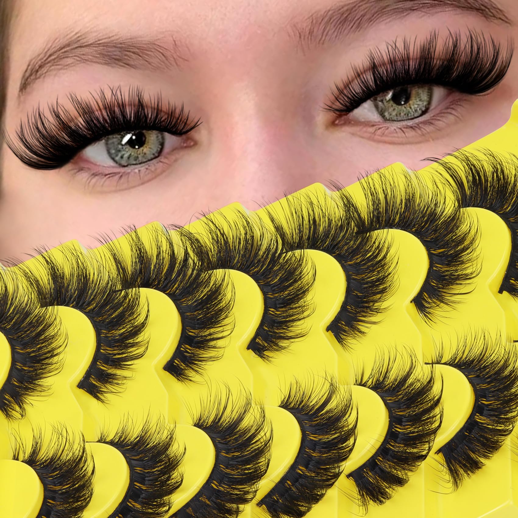 Ahrikiss Lashes Fluffy Cat Eye Lashes 3D Volume False Eyelashes Dramatic Faux Mink Eyelashes 10-20mm Thick Fox Eye
