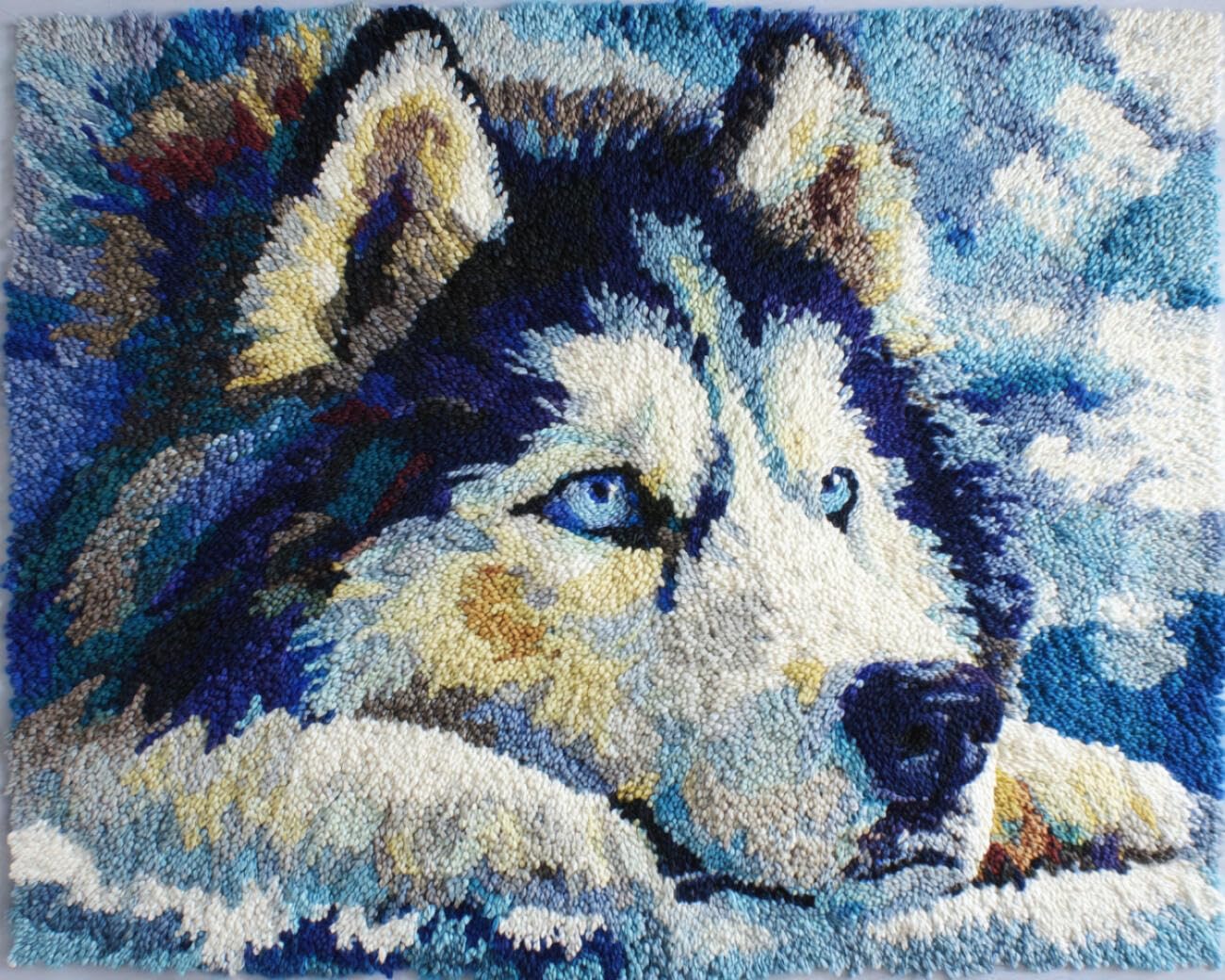 AMBATTERY Latch Hook Tapestry Kit Dog in the Snow 80x160cm