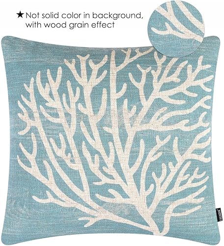 Miniatura 4 de TRENDIN Funda de almohada de sofá coral de 18 x 18 pulgadas, decoración marina marina cuadrada, funda de cojín de lino para sofá, decoración del