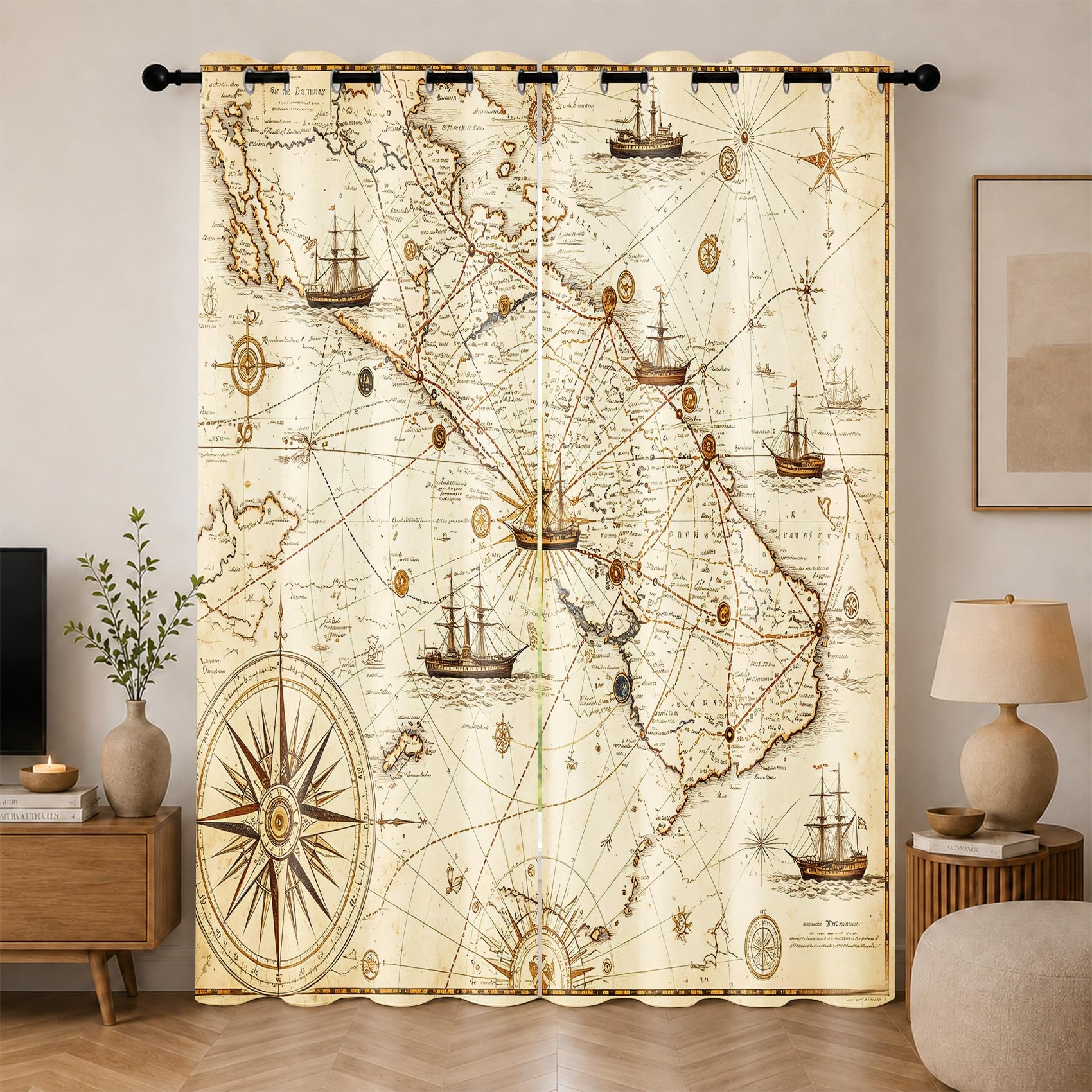 Générique Rideau Carte Marine Vintage Occultant Lot de 2, 117x229cm