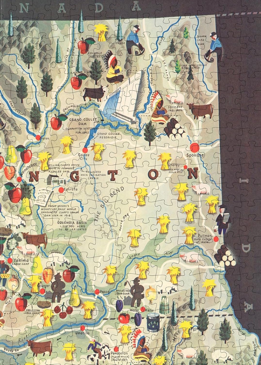 Map of Pacific Northwest | Washington and Oregon | 1000 Piece Adult Jigsaw Puzzle | PWN Puzzle