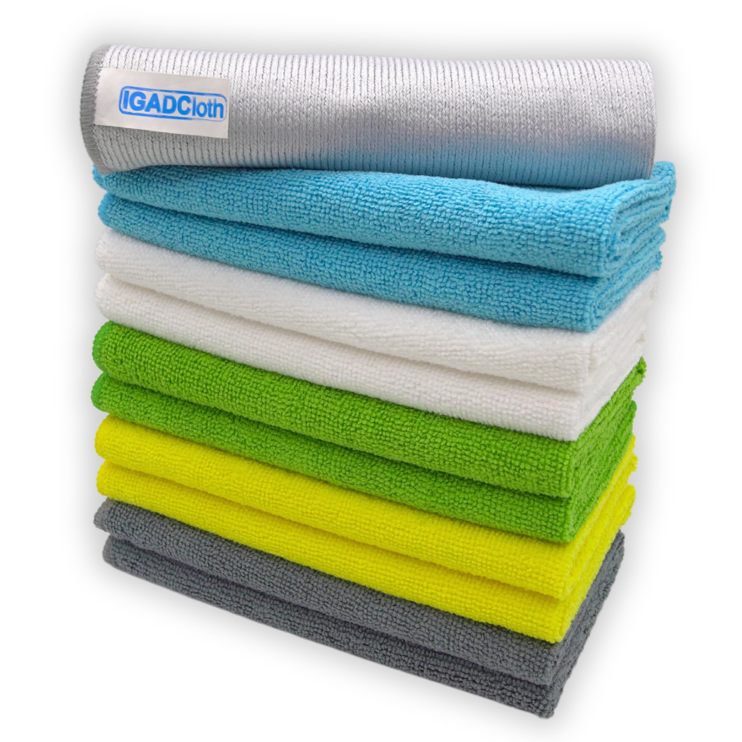 IGAD IGADCloth 10 Multicolour Microfibre Cleaning Cloths +1 free glass cloth, 40x40cm, Durable Cleaning Cloths for a Pristine Clean, Ideal Microfiber Cloth for all Surfaces