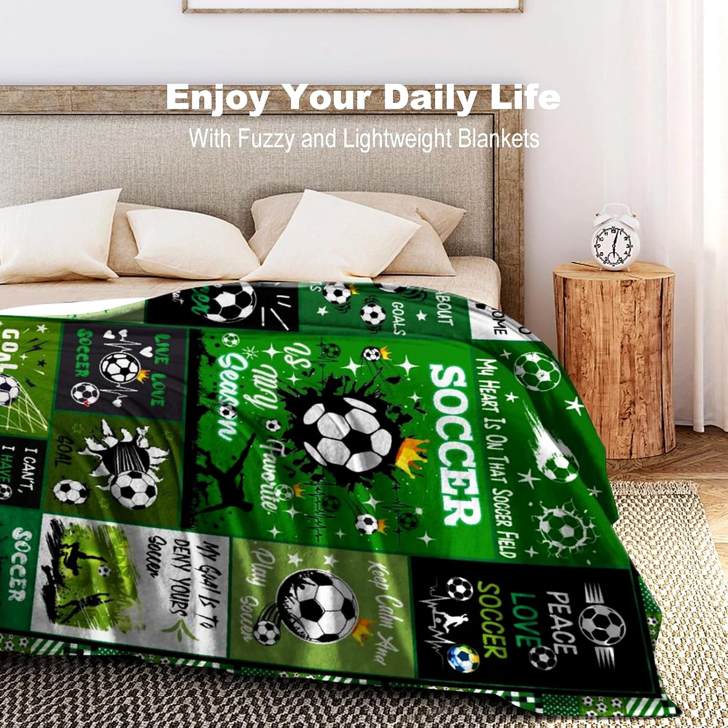 Soccer Adult Throw Blanket, Green, 80"x60", Soccer Letter Print