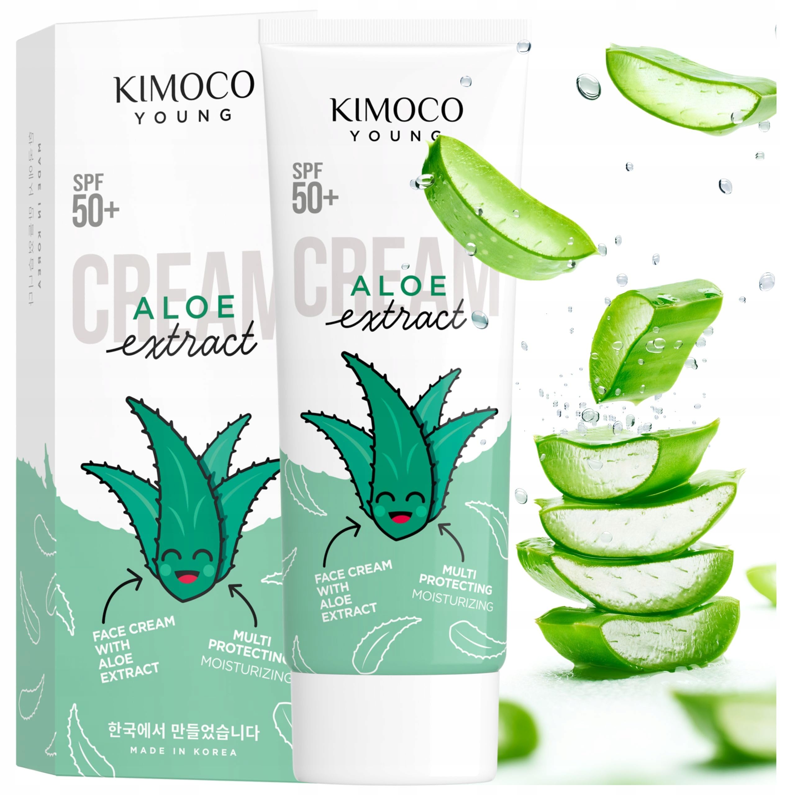 KIMOCO Glass Skin Zestaw 10 Masek Hydrożelowych w Płachcie Krem Aloes SPF50 | Kwas Hialuronowy i Kolagen, Efekt Glass Skin, Ekstrakt z Aloesu, 32 ml na Maskę, K-Beauty