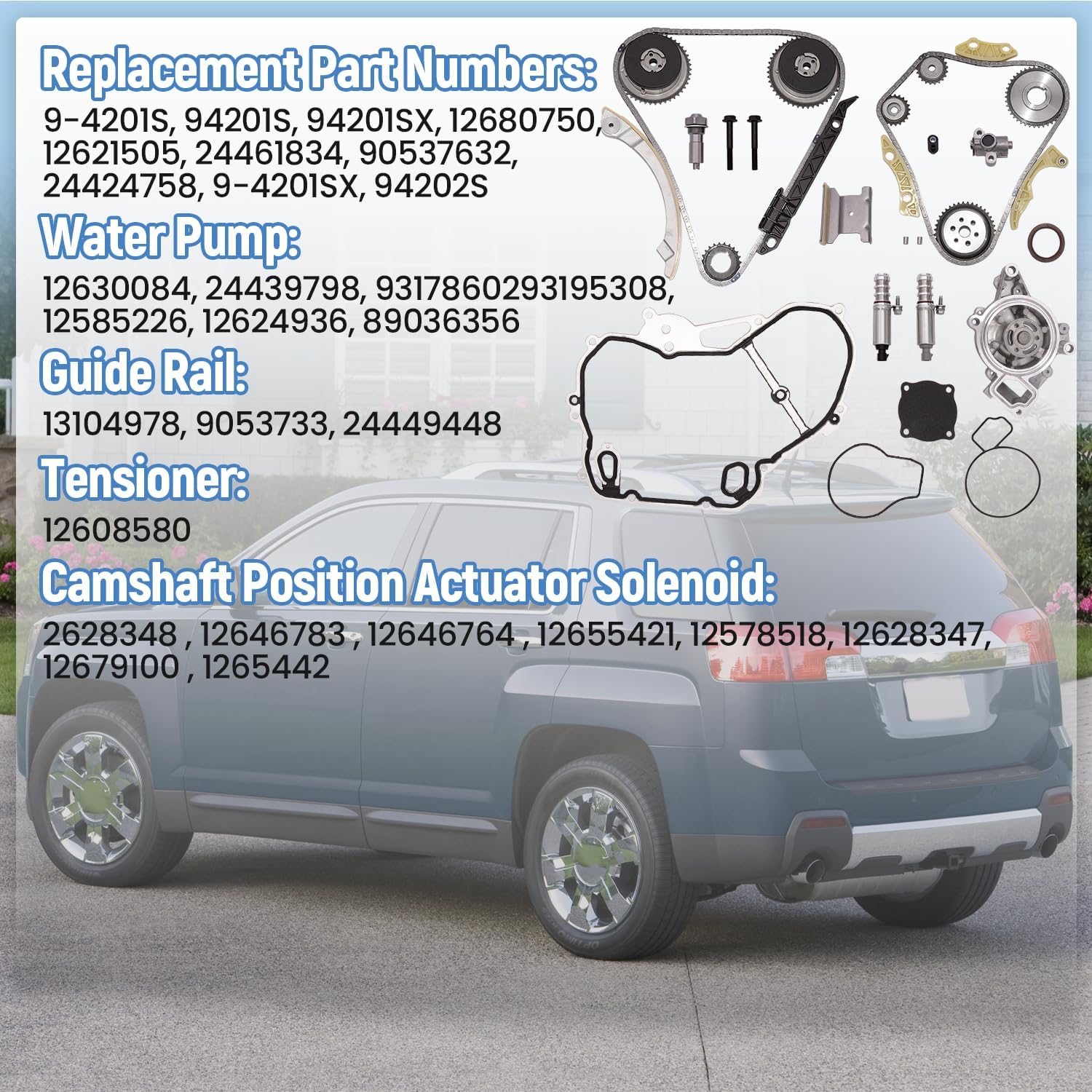 9-4201S Timing Chains Kit with Water Pump Compatible with G-M-C Chevy Buick Equinox Malibu Lacrosse Regal Verano Terrain 2.4L 2.2L 2009-2017, Part Number 90537632, 24424758, 12646783