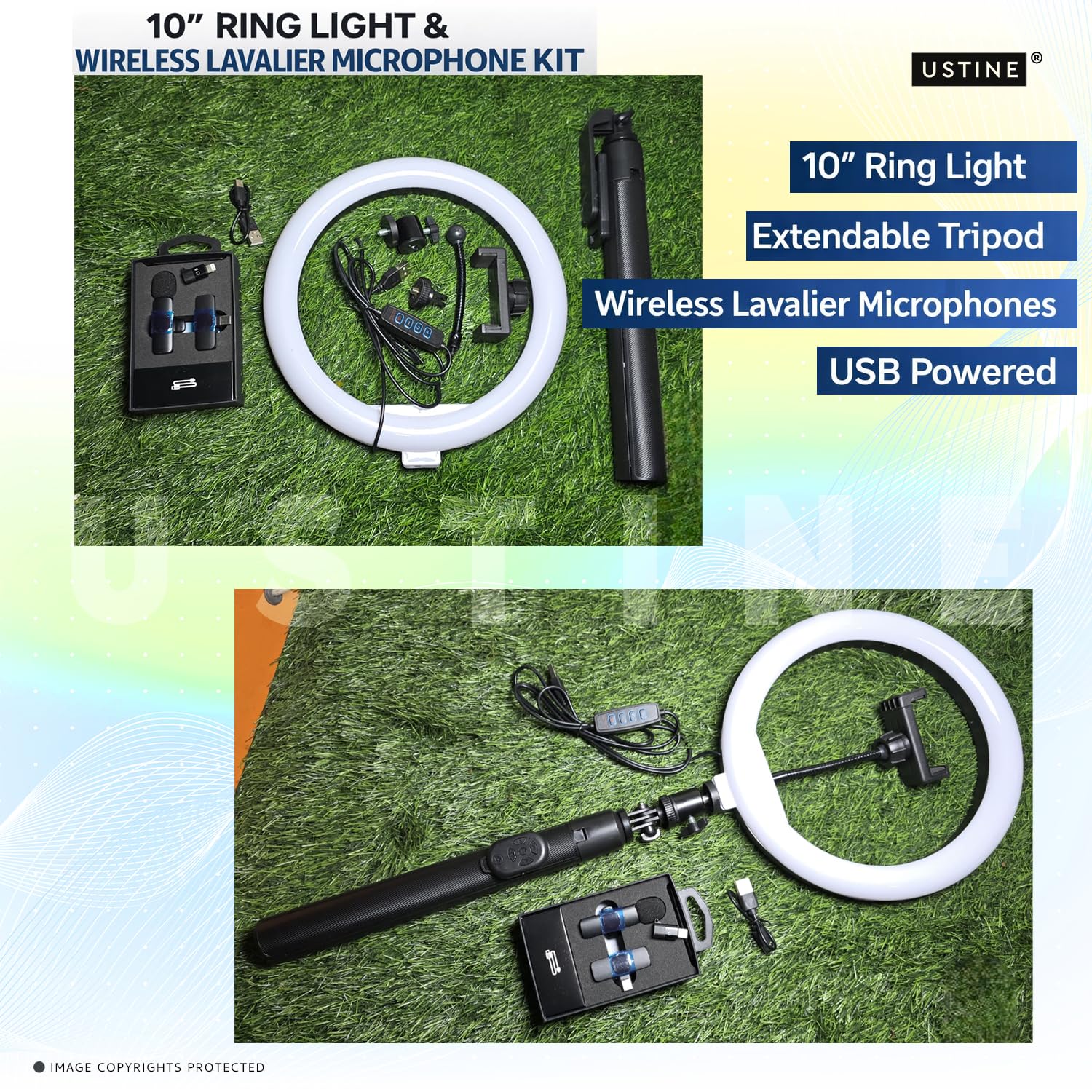 Youtuber Kit | 10" Ring Light | Wireless mic | Extra-Long Selfie Stick with Large Reinforced Tripod Upto 67 inch/170 cm with, BT, Fb Videos, Reels. (Tripro X5 + 10" Light+Wireless Mic) — Amazon image 5