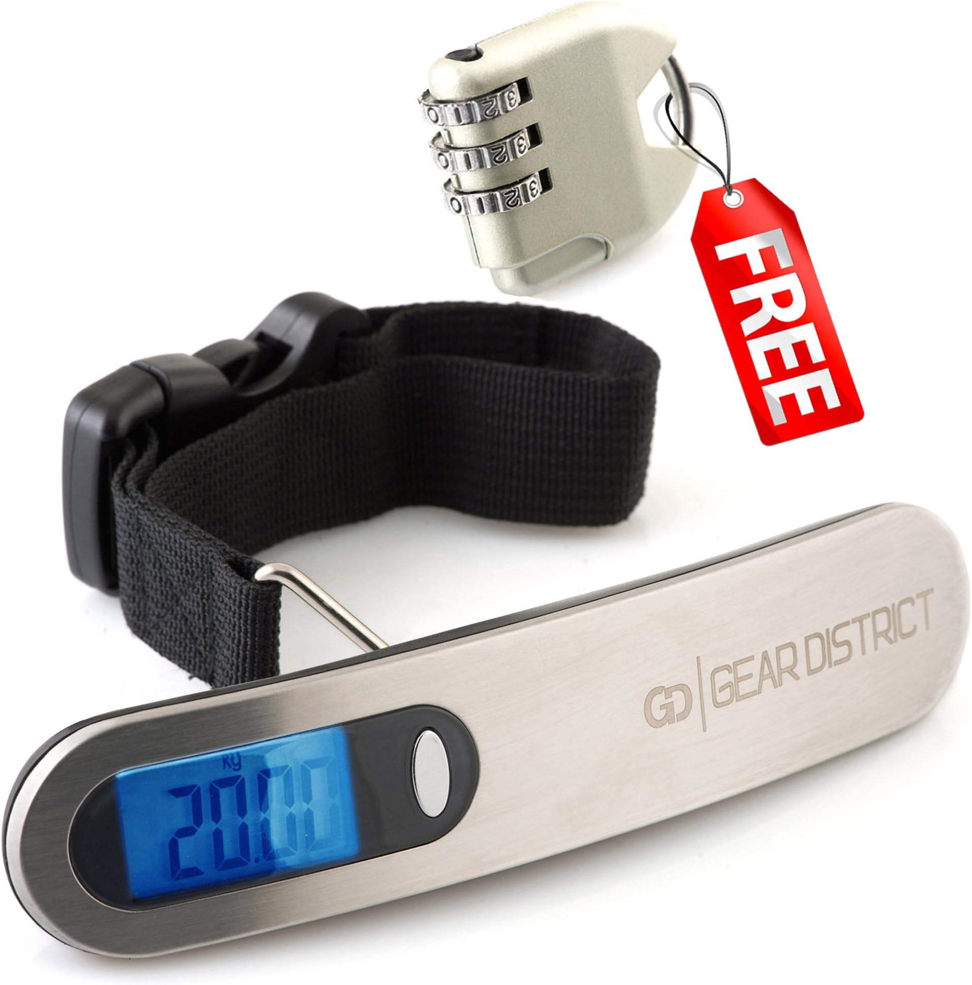 Digital Luggage Scale 110lb Blue Backlight Free: Lock + Battery + ebook on Smart Packing