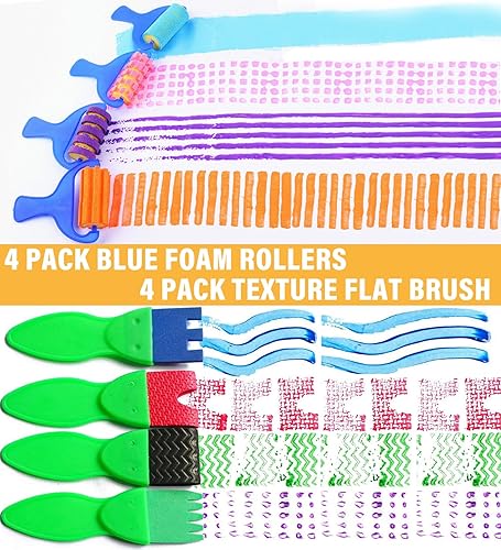 Miniatura 2 de Paquete de 53 pinceles de esponja para niños, pinceles de pintura lavables para niños pequeños, juego de pintura para niños pequeños, rodillo de