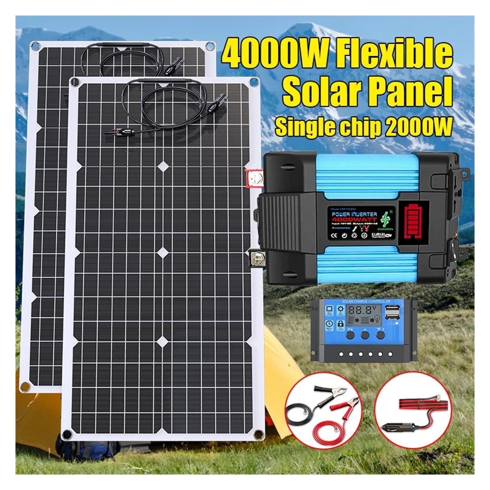 Kit solar de 6000 W: paneles solares flexibles + inversor inteligente de 12 V y doble voltaje (110 V/220 V) - Listo for el hogar/camping(220V 6000W kit)