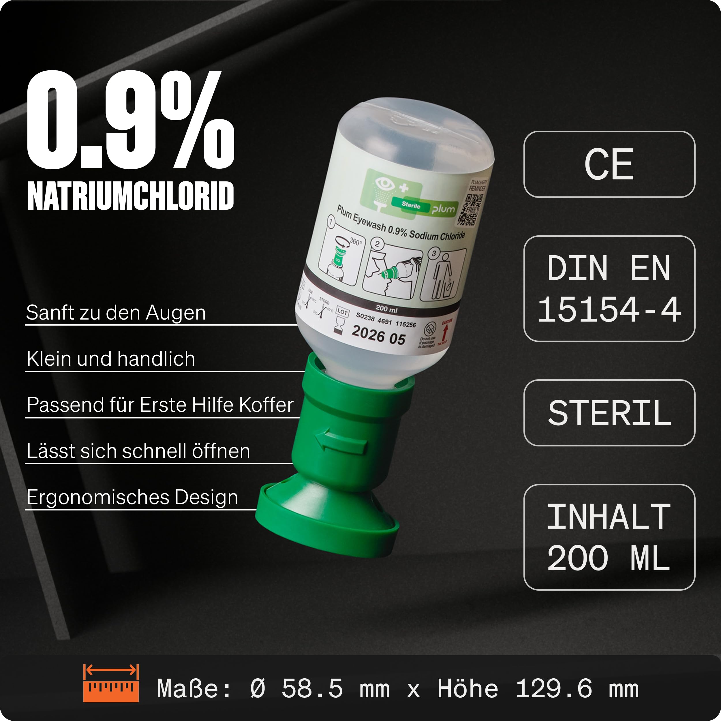 Erste Hilfe Kasten DIN 13157:2021 I Inkl. Augenspülflasche 200ml, praktischer Wandhalterung, 5x Aufkleber & Plombe I Erste Hilfe Koffer für Betriebe, Einrichtungen & Zuhause I Verbandskasten Orange