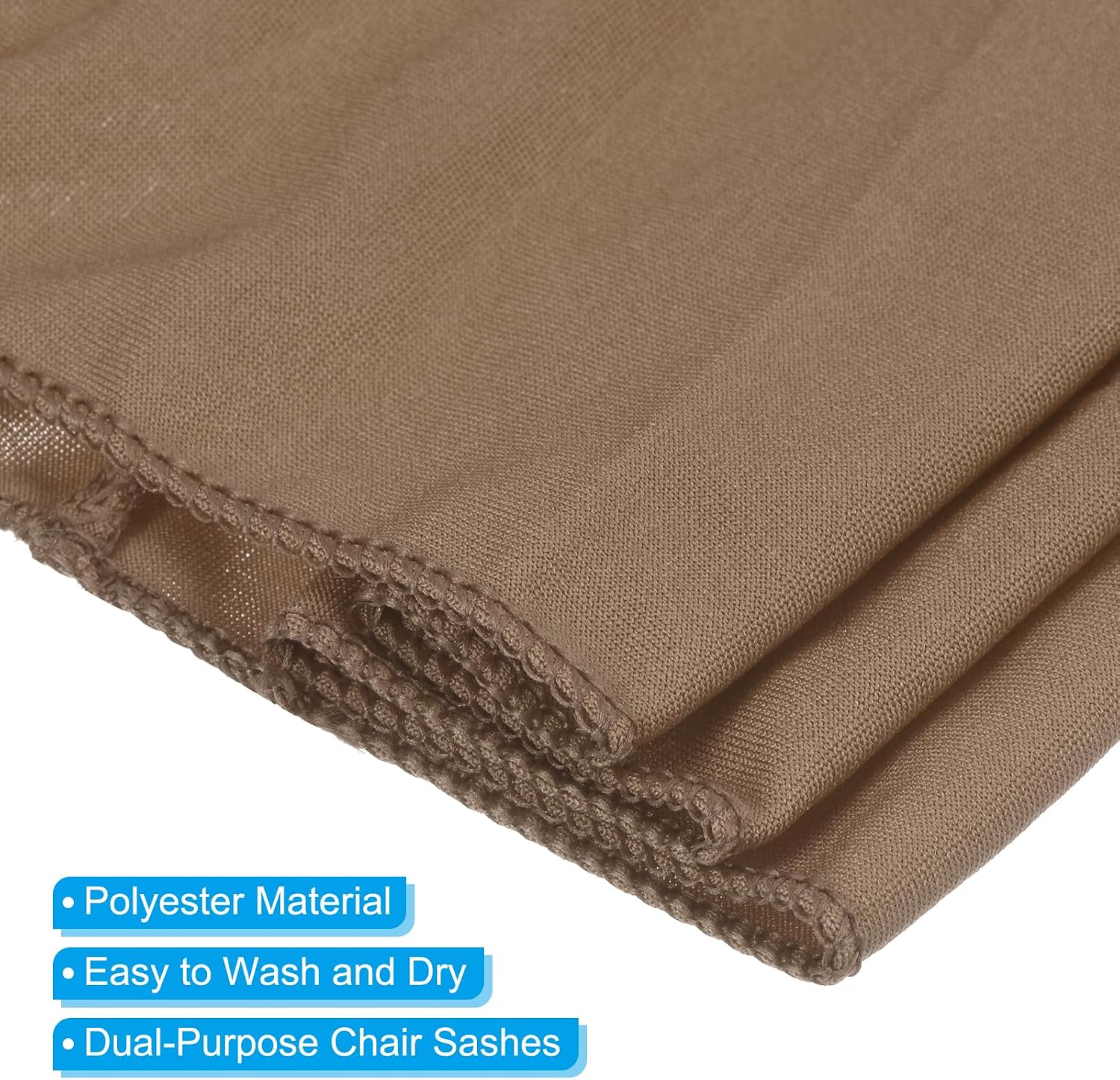PATIKIL 13" x 5" Stretch Chair Sashes Bows, 10 Pack Elastic Chair Bands Sashes with Buckle Slider for Wedding Banquet Decorations, Light Brown