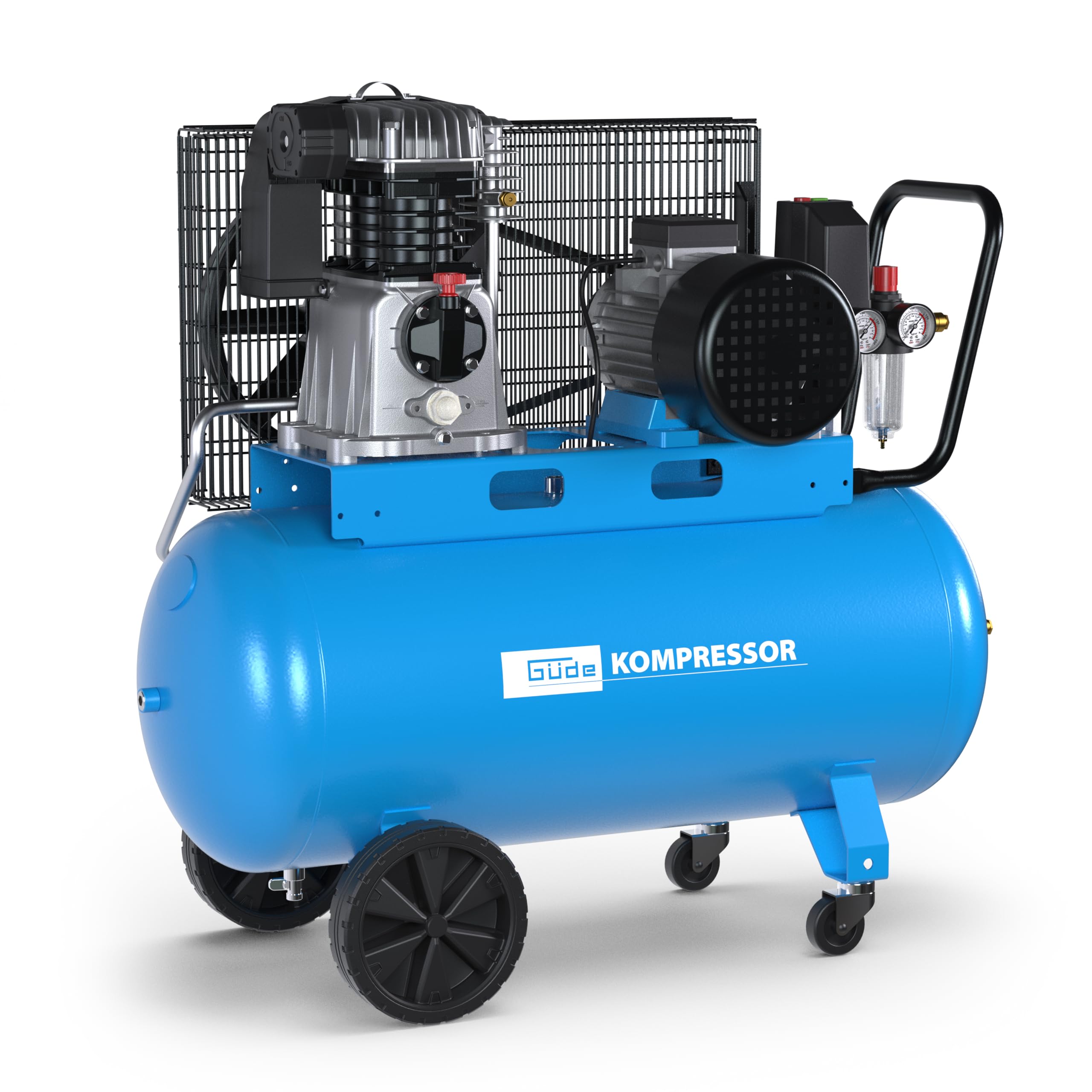GÜDE Kompressor 700/10/100 400V Ölgeschmiert, 2-Zylinder, 650 l/min, 10 bar, Druckminderer, Transportgriff