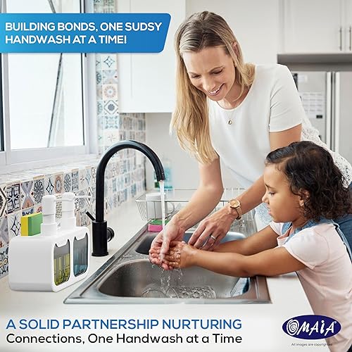 Miniatura 4 de OMAIA Dispensador de jabón para platos y dispensador de jabón de manos con organizador de esponja y soporte para cepillo, organizador para fregadero