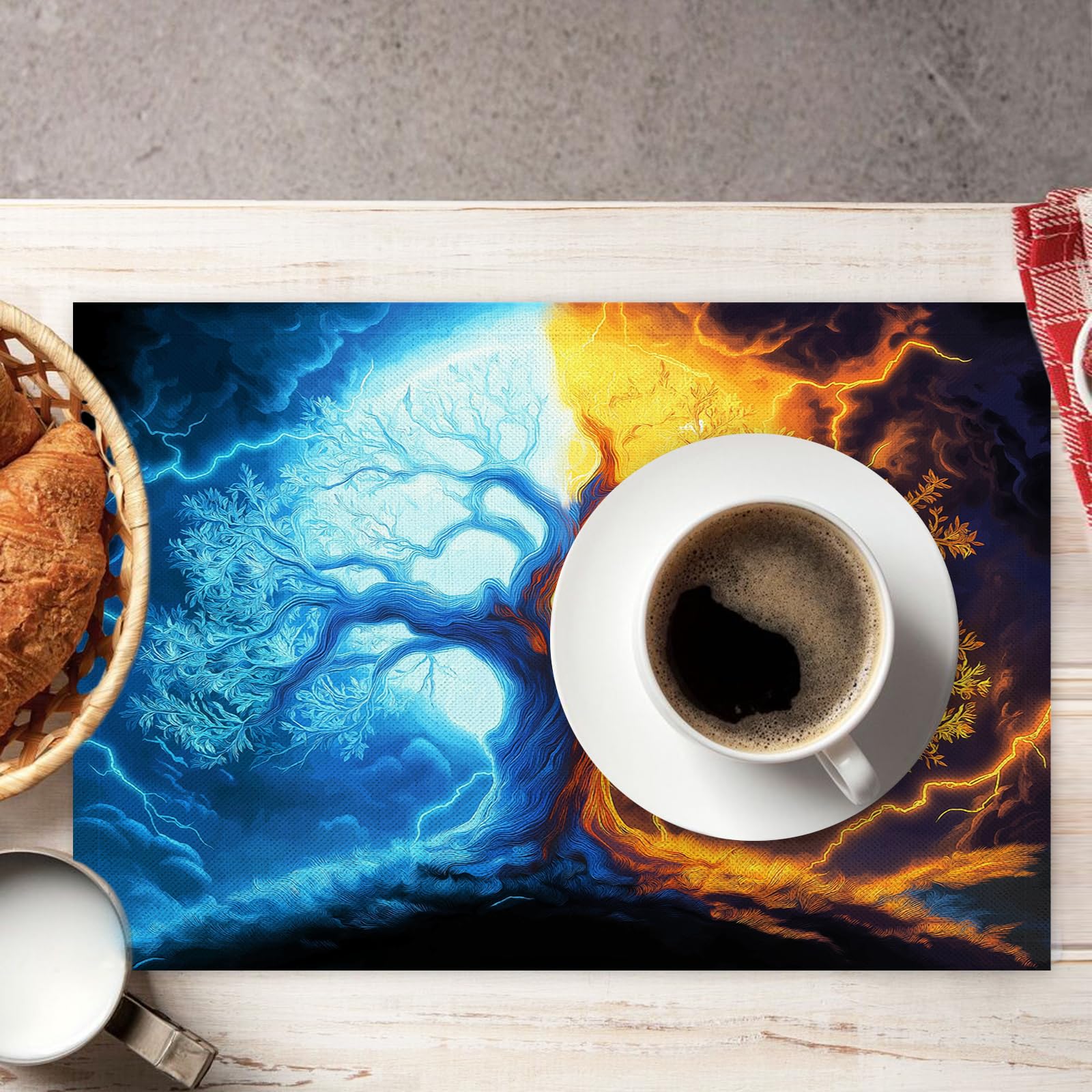 30×45cm Tovaglietta Americana Creatività in Cotone Lino Rettangolare - Tovagliette Set di 8 Alberi di ghiaccio e fuoco Resistente al Calore per La Cucina, Il L'Ufficio