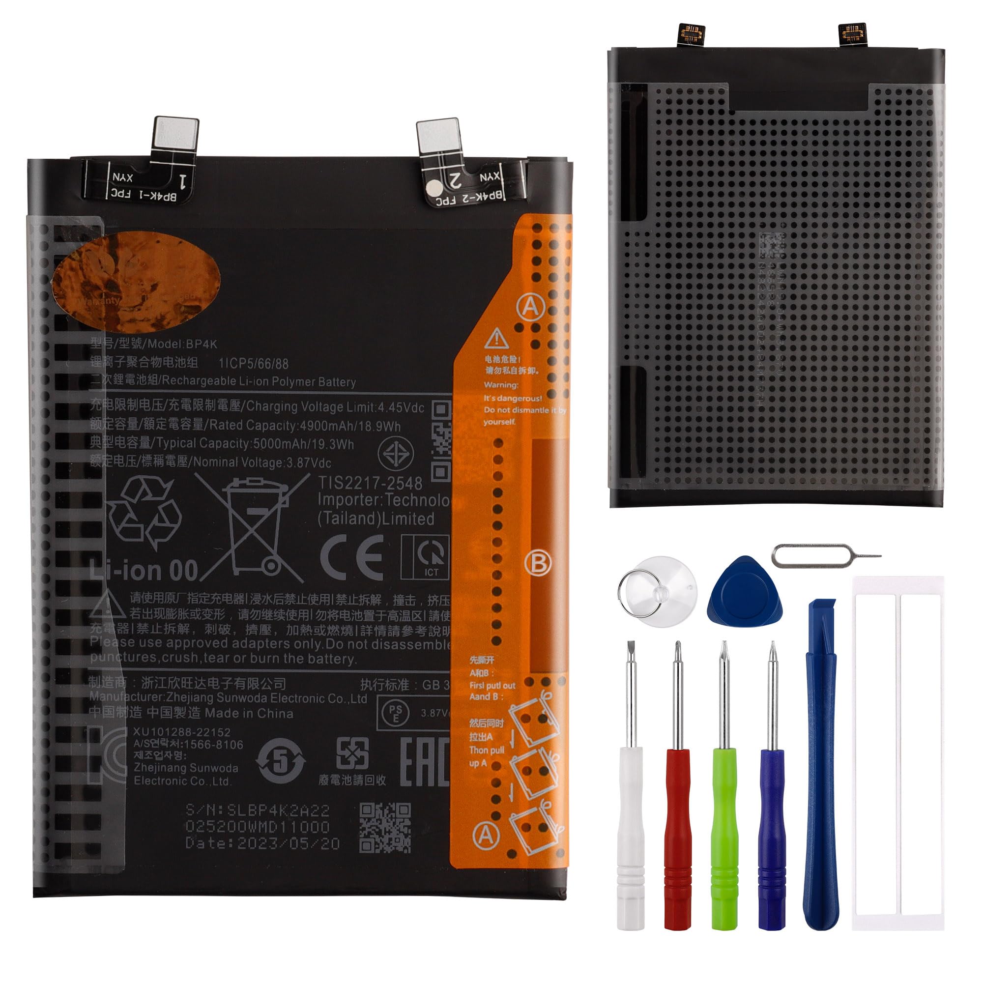Batterie de rechange BP4K compatible avec Redmi Note 12 Pro 5G avec outils
