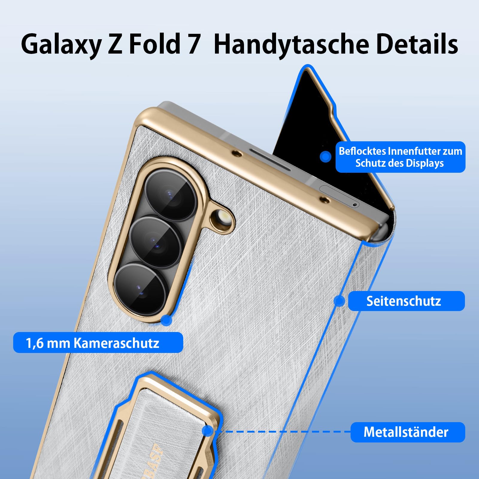 Skórzane etui do Samsung Galaxy Z Fold 7 z uchwytem na telefon komórkowy, obrotowym o 360°, skórzane etui, pełna ochrona, odporne na uderzenia etui na telefon komórkowy, odporne na zarysowania