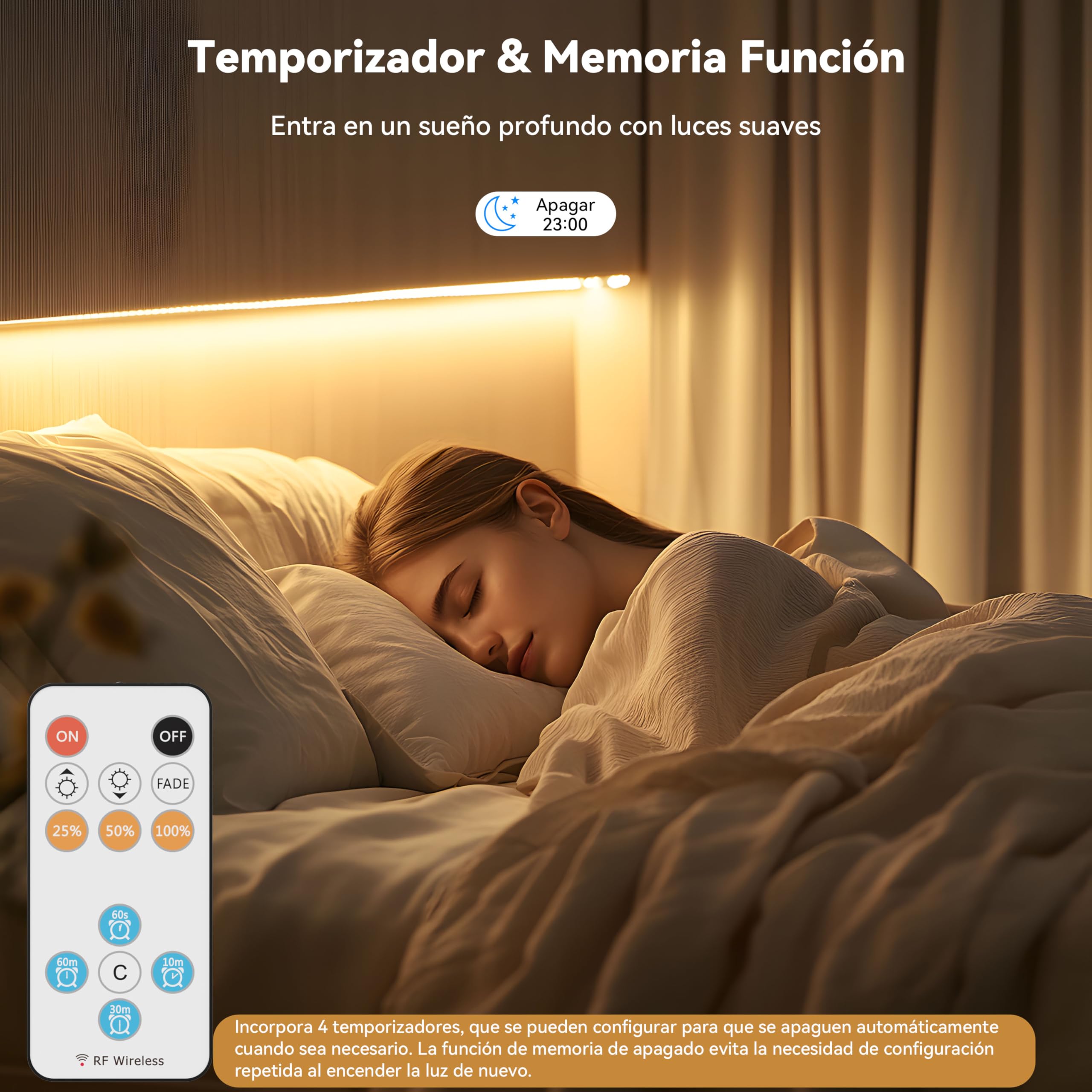 PAUTIX Tira de luces LED COB 3000K blanco cálido, 5m 480LEDs/M kit de tira de luces LED regulables,24V Superbrillante luces de cinta LED con control remoto RF de 18teclas para hogar bricolaje