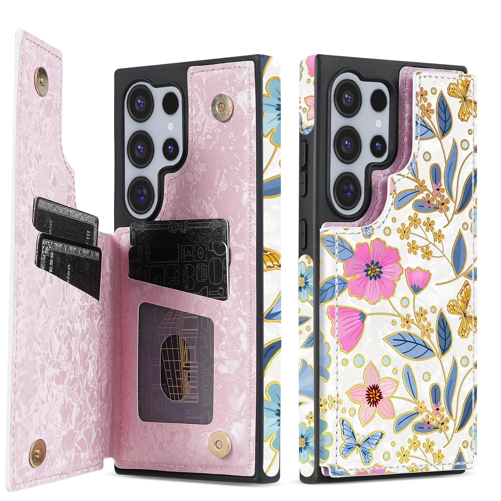 NNH Compatible with Samsung Galaxy S22 Ultra Wallet Case with RFID Blocking Card Slots Flip PU Leather Kickstand Double Magnetic Clasp Design Cover