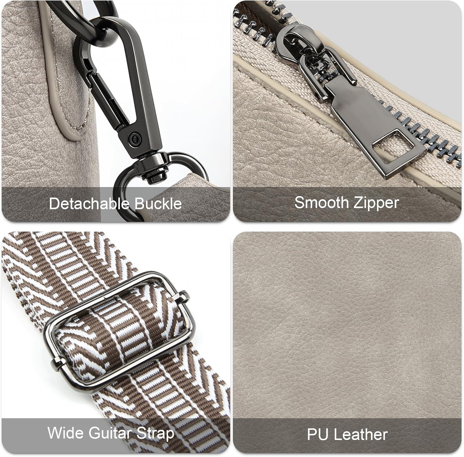 Leather Crossbody Bag for Women Anti Theft Shoulder Handbag Multi Pockets Wide Guitar Strap Tassel Trendy Travel