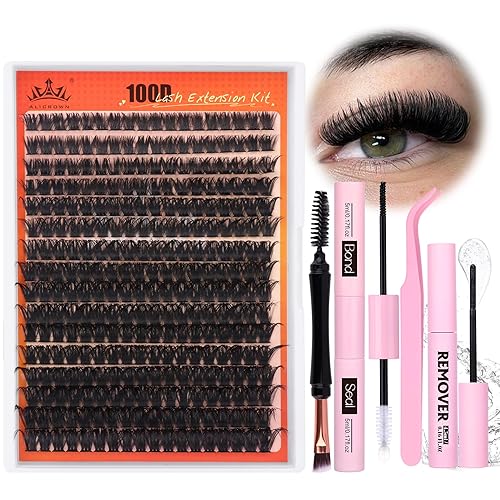 Kit de extensión de pestañas gruesas, kit de extensión de pestañas esponjosas en racimo de pestañas individuales con unión de pestañas y sello de