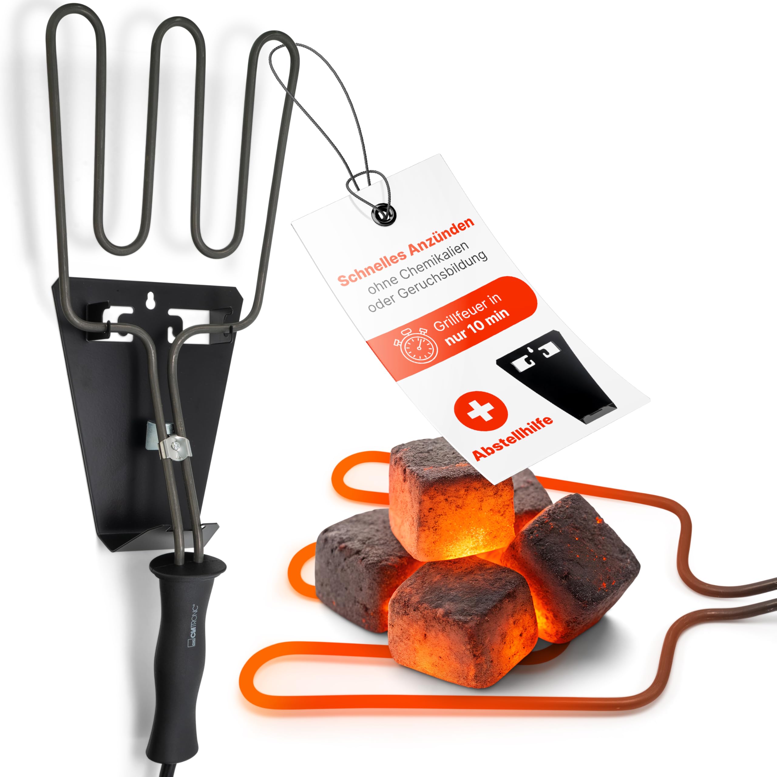 Clatronic® elektrischer Grillanzünder | Anzünden von Holzkohle | Grillfeuer in ca. 10 Min | Anzünder mit minimaler Rauchentwicklung | Keine Chemikalien u. Geruchsbildung | Grill Zubehör | EGA 3404