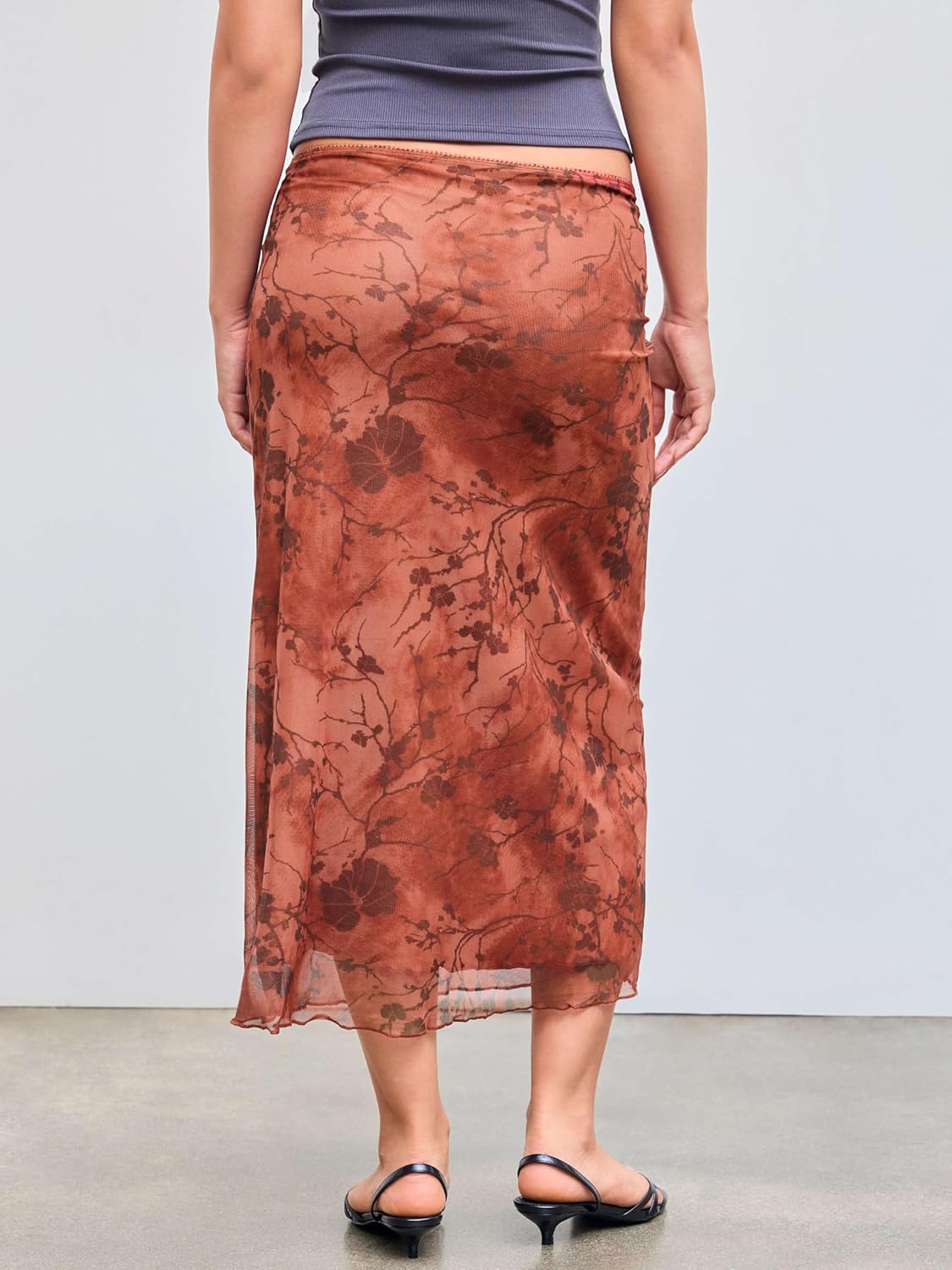 CIDER Women’s Mesh Floral Boho High Waisted Grunge Long Midi Fall Skirts Western Outfits