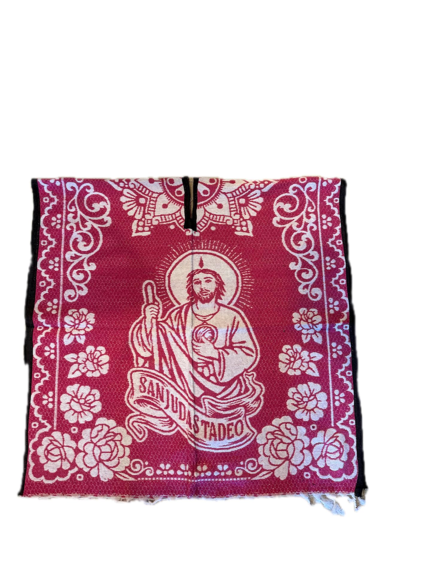 Novedades Cari Mexican Poncho Virgen de Guadalupe-San Judas– Handmade Sarape Poncho Adult Poncho - Cobija Gaban - Blanket (Pink (San Judas/Virgencita))