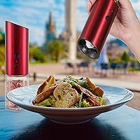 Vista 9 de Vzaahu Gravity - Molinillo eléctrico de pimienta y sal - Juego de 2 molinillo de sal y pimienta recargable de acero inoxidable con luz LED, Rojo