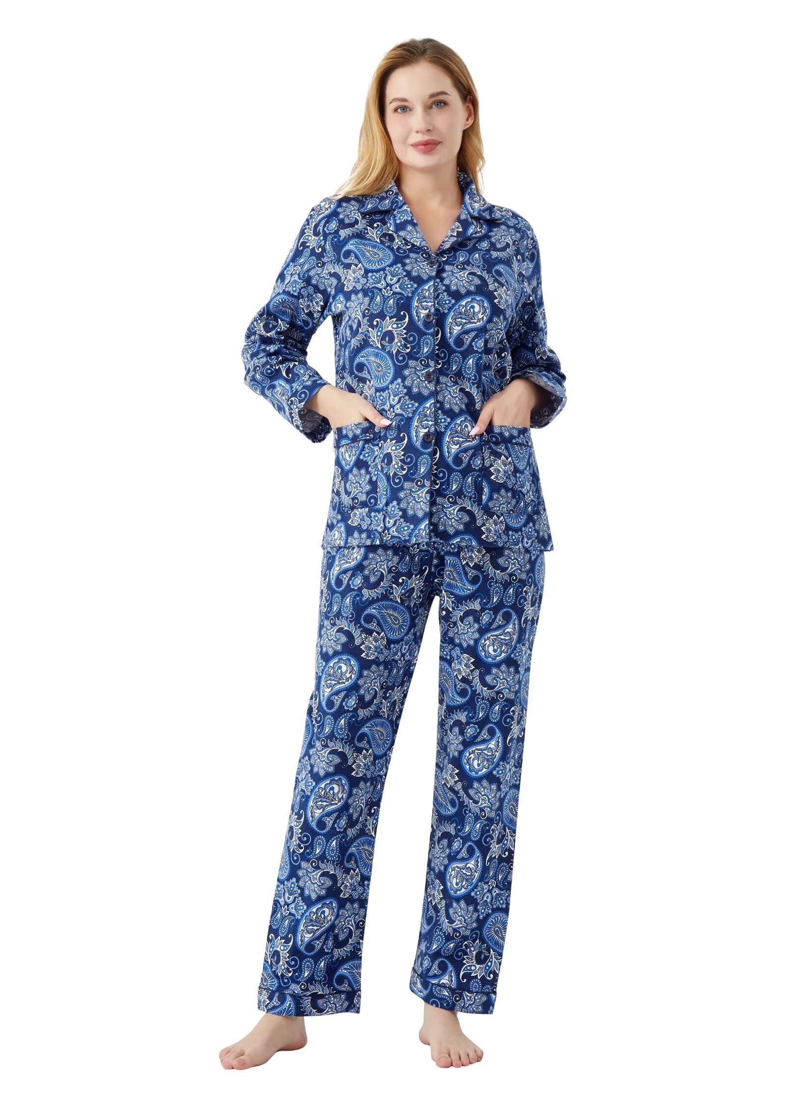 Kolipajam Women's Paisley Cotton Flannel Pajamas For 100% Cotton Flannel Pajamas Set Soft Pjs Cozy Loungewear