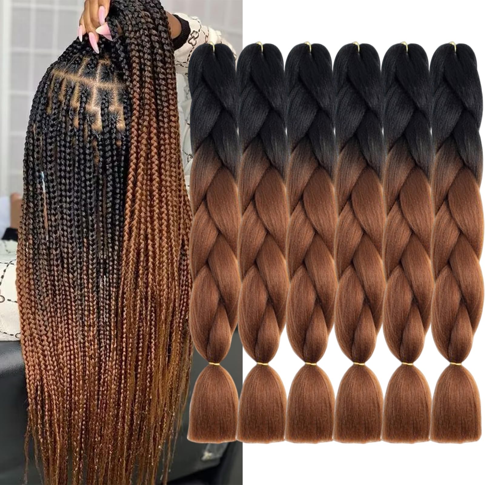 FYRLNA 6 Packs 24 Inch Jumbo Braiding Hair Soft High Temperature Resistance Synthetic Hair Extensions for Women 24 Inch Ombre Jumbo Braiding Hair