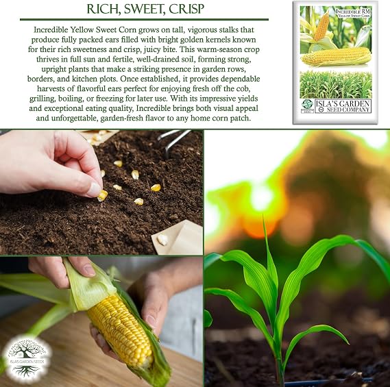 Incredible RM Sweet Yellow Corn, 75 Heirloom Seeds, Sweet Incredible Flavor! Fantastic Addition to Your Home Garden! (Isla's Garden Seeds),90% Germination Rates, Non GMO Seeds