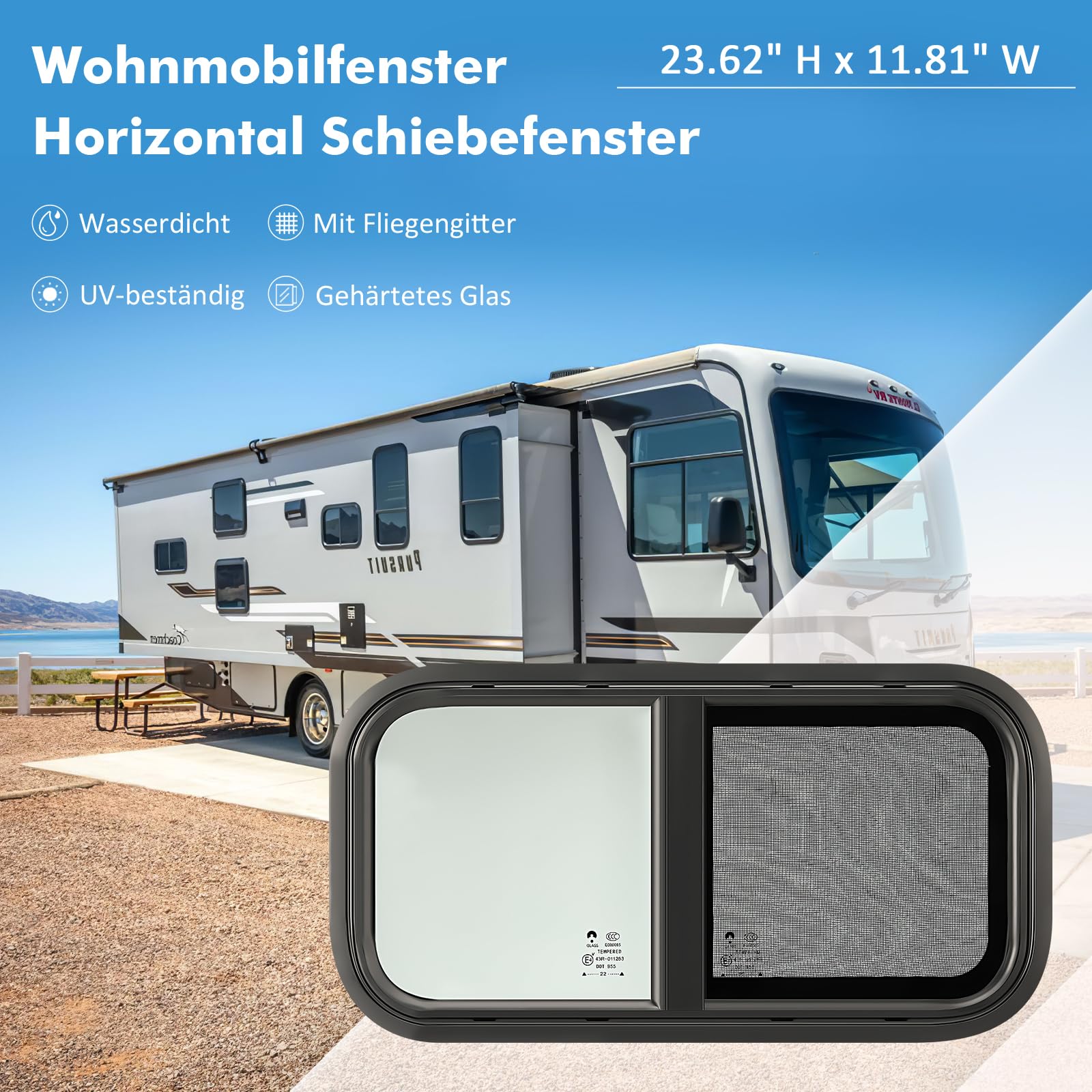 Caravan Seitenfenster Wohnmobil Getönt Schiebefenster Wohnwagen Insektenschutz 191000 5581