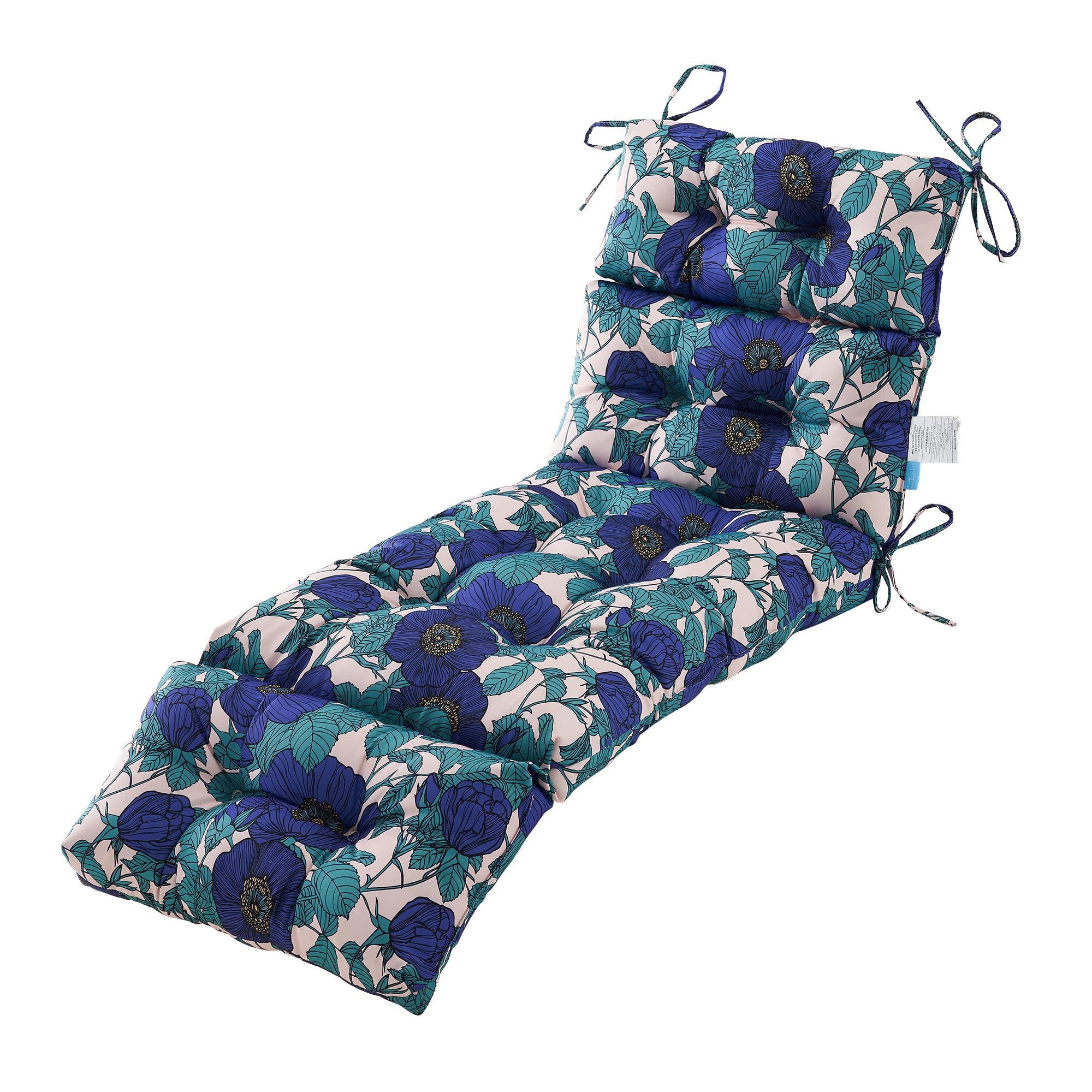 ARTPLAN Outdoor Chasie Lounge Tufted Thick Cushion with Ties,Replacement Wicker Chair Cushion for Paito Fruniture,72x22x4inches,All Weather,Floral