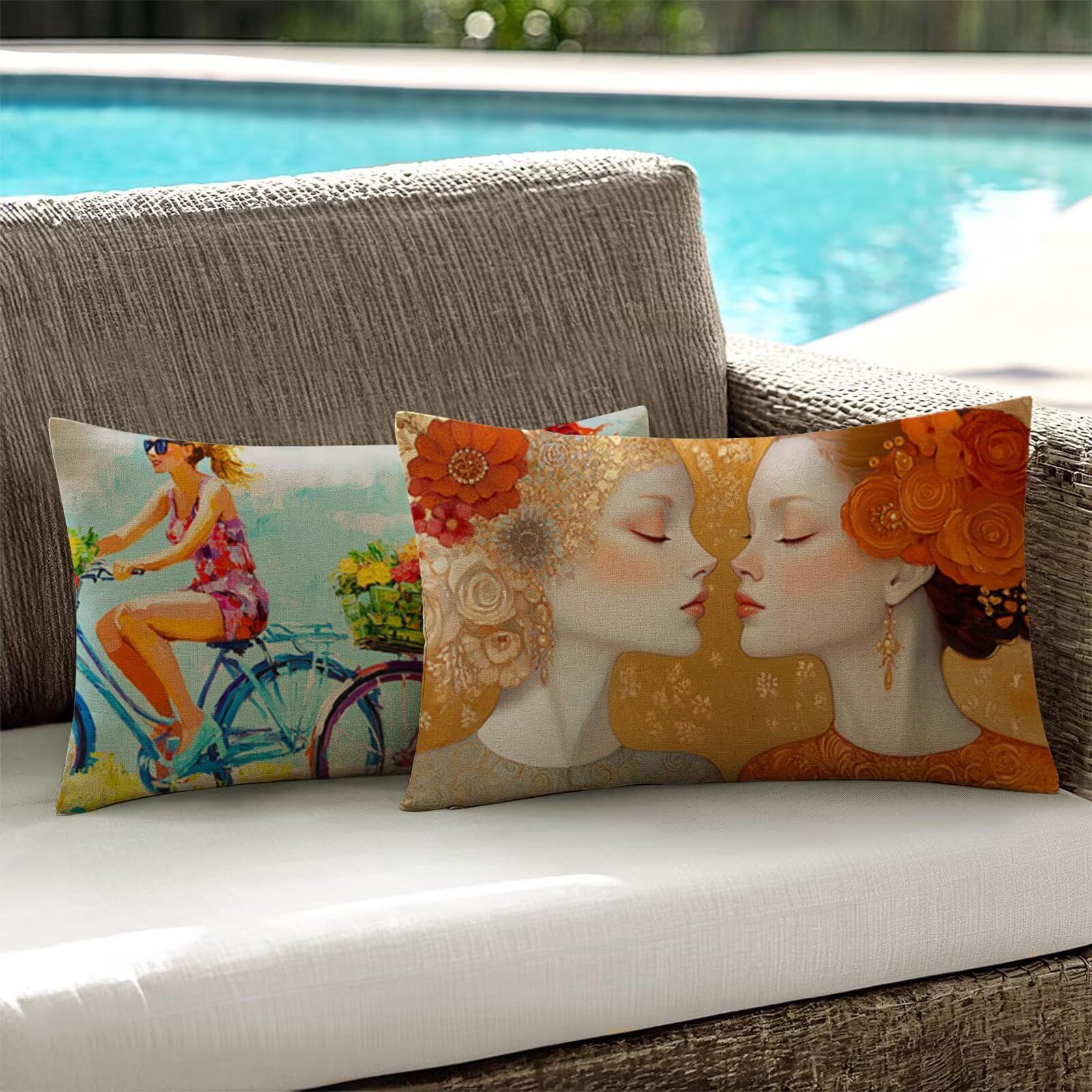 Funda Cojin 70x90 Juego de 2 Cojines Exterior Rectangulares Mujer Cojines Sofa Bicicleta Doble Cara Terciopelo Funda Almohada con Cremallera Oculta para Jardin Sofá Cama Coche Otoño Decorativos G1-947