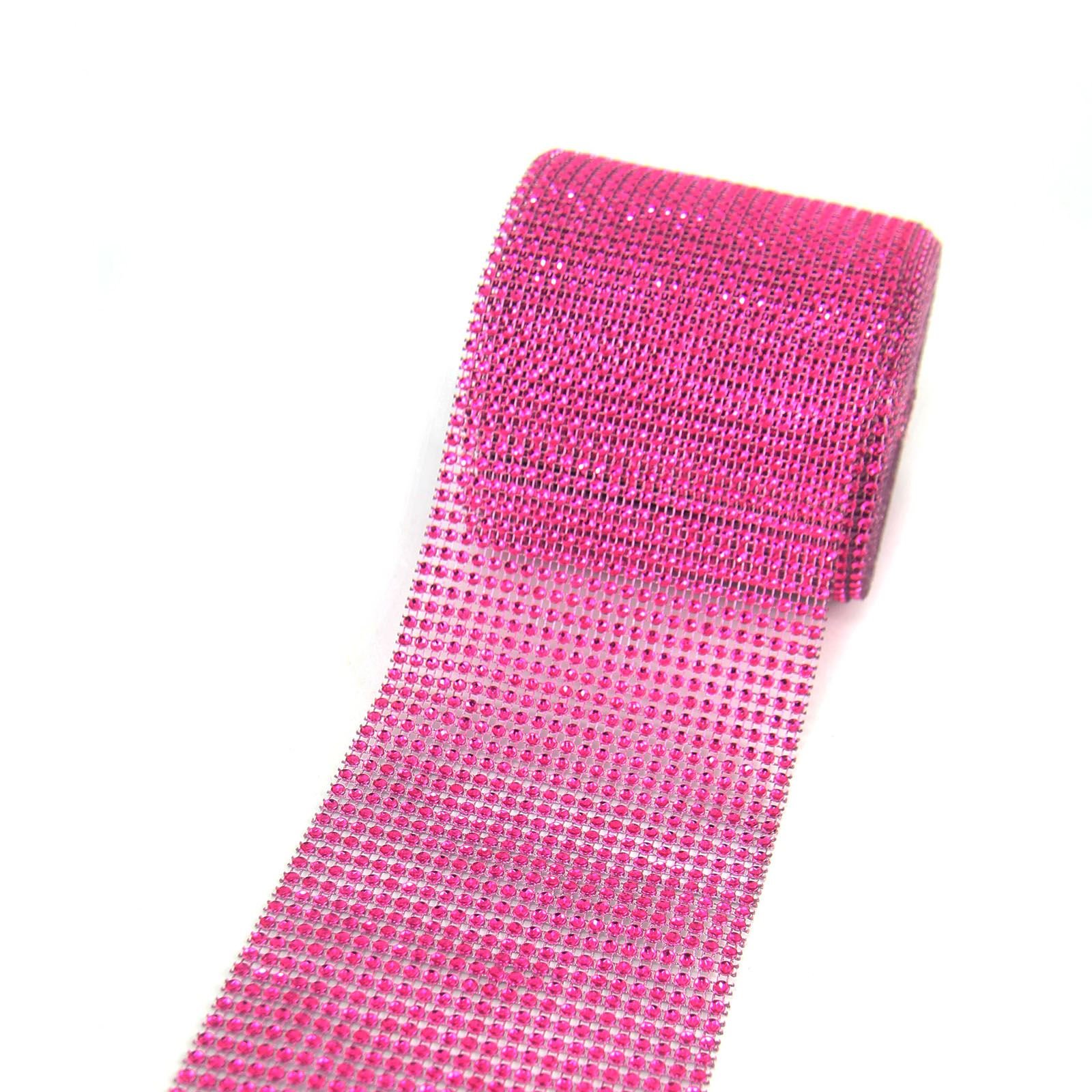 24 Row Diamante Effect Mesh Full Rolls! 10 Yards! Diamonte Trim Crystal Wrap[Fuchsia,1 Yard]