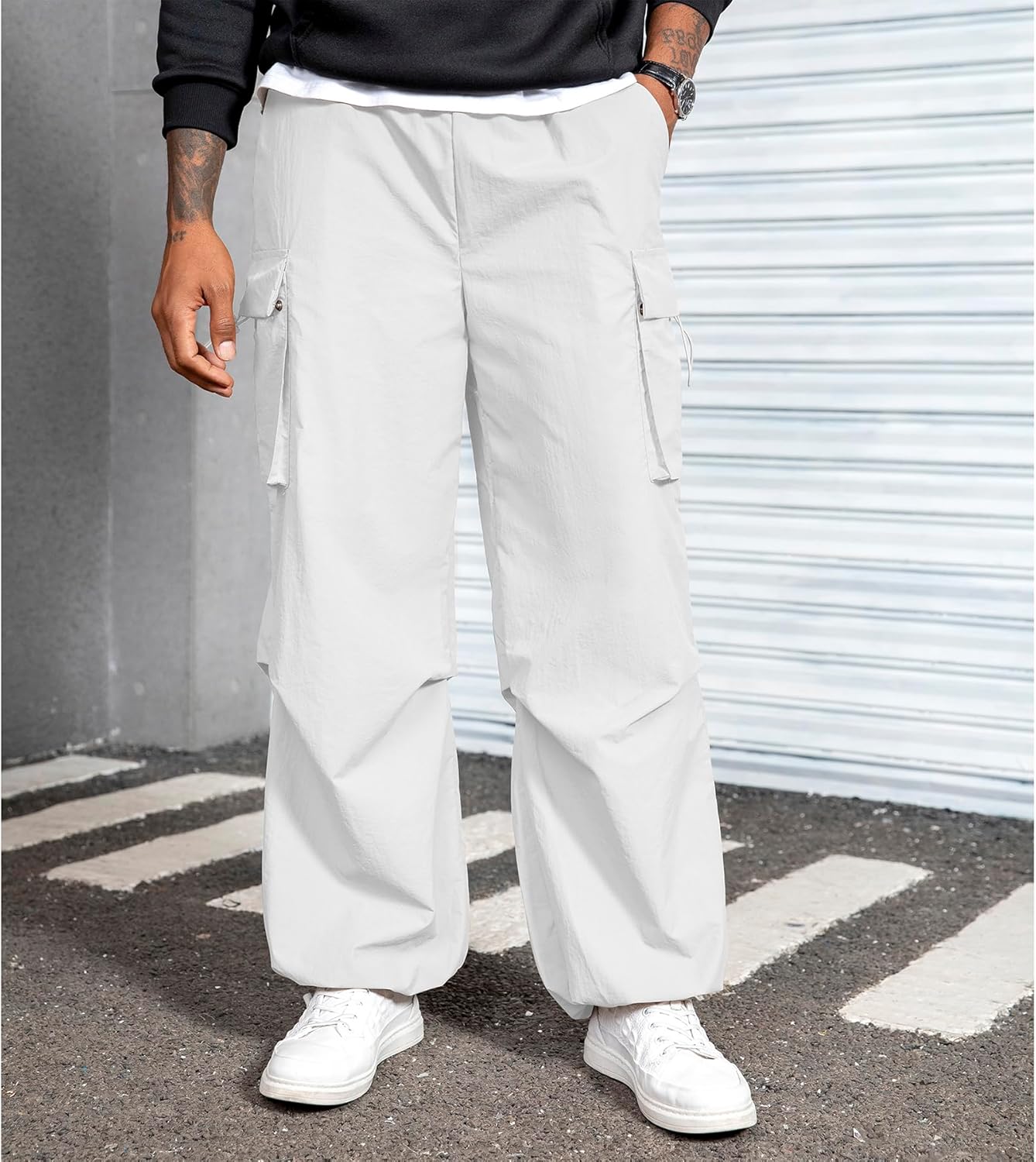 Men's Baggy Cargo Pants Vintage Casual Drawstring Parachute Pant Loose Fit Jogger Streetwear Pants with Pockets - Image 5