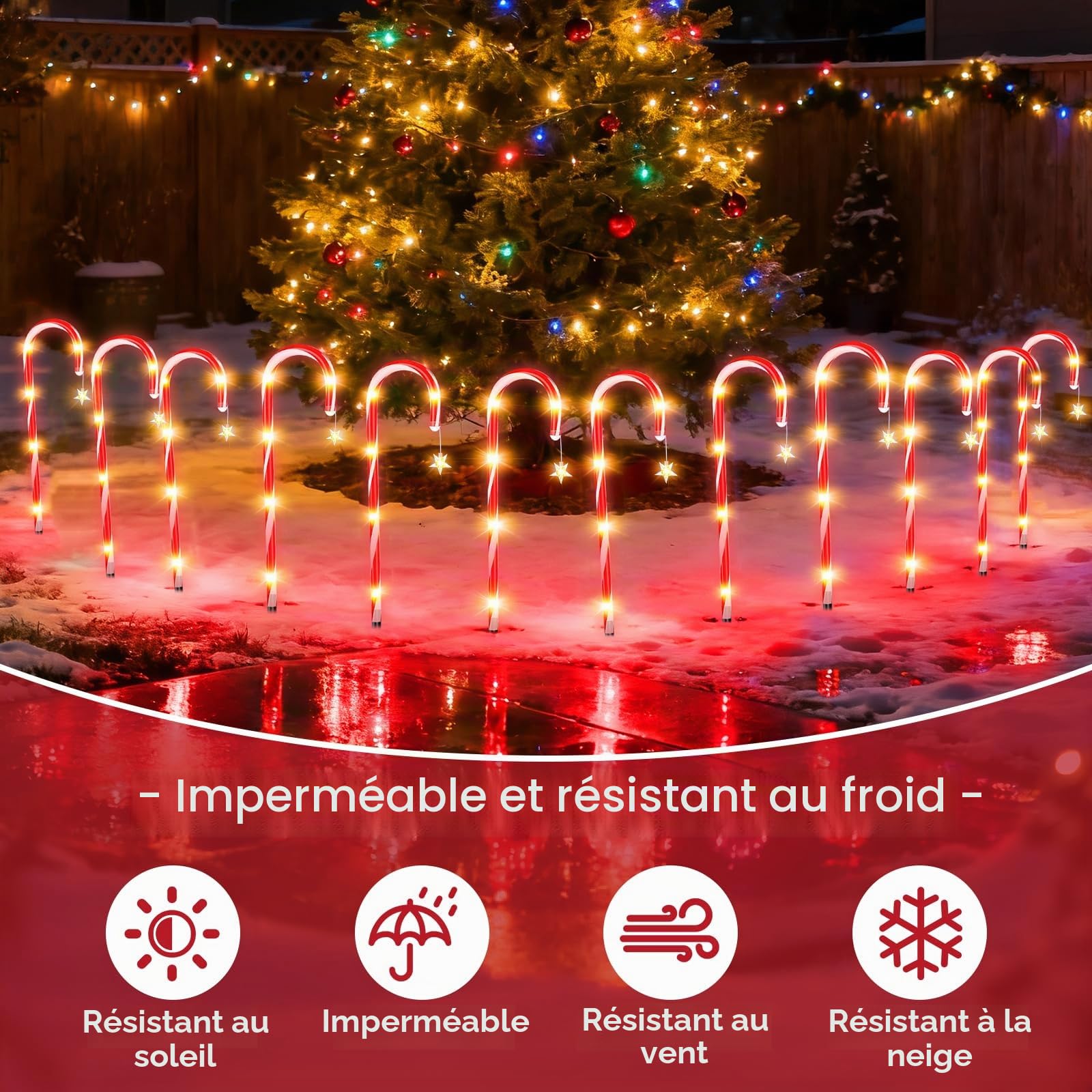 Qoosea Decoration Noël Canne Lumière Solaire Extérieur, 12 Pack 8 Modes Cannes à Sucre Lumineuse de Noël avec Télécommande, IP65 Étanche Lampe Solaire Exterieur Décor pour Jardin Chemin Cour