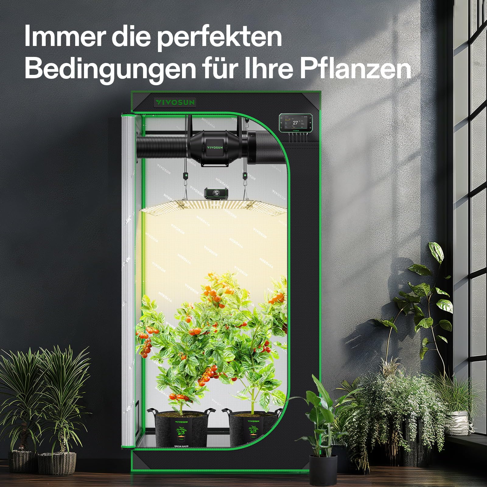 VIVOSUN Smart Growzelt Komplettset 90x90x180cm, WLAN-integriertes automatisches Grow-System mit 200W Vollspektrum-LED-Pflanzenlampe und effizientem Belüftungssystem mit GrowHub E42A+ Controller