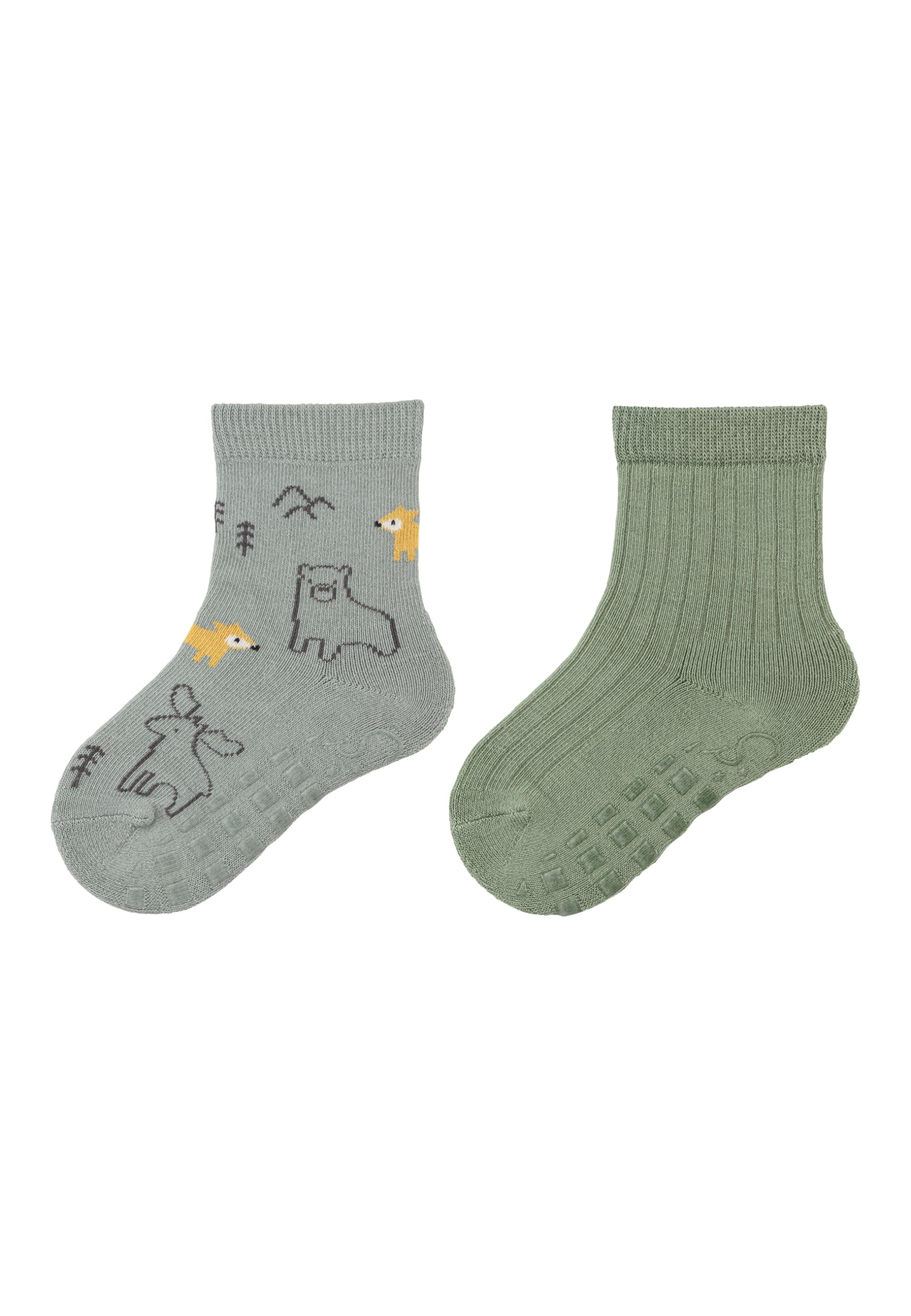 Sterntaler Stone Green Abs Socks Double Pack Forest Animals