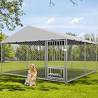 Vista 1 de Lyromix Perrera para perros al aire libre con techo y puertas de alimentación giratorias, gran recinto para corral para perros de alta resistencia